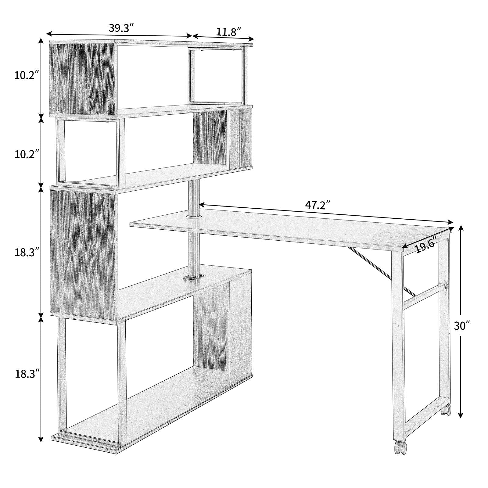 L-Shaped Home Office Desk with Rotating Corner & Bookcase - Ergonomic Computer Workstation for Small Spaces, Gaming & Study - Perfect for Remote Work & Compact Rooms