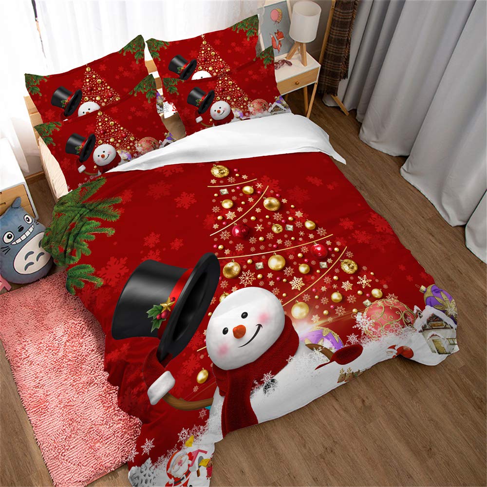 REALIN Christmas Duvet Cover Set - Santa Claus Holiday Bedding with Tree, Elk & Snow Sled Design - 2/3/4PCS Quilt Cover, Sheets & Pillow Shams - Twin/Full/Queen/King Size - Perfect for Festive Bedroom Decor & Holiday Gift Giving