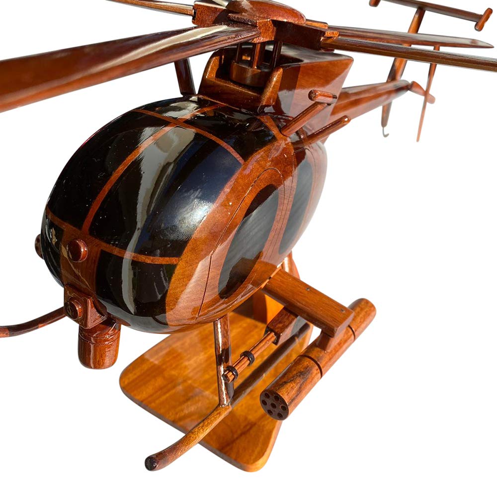 Premium AH6 Mahogany Wood Desktop Helicopter Model - Handcrafted Collectible & Office Decor for Aviation Enthusiasts | Perfect Gift for Pilots, Military Fans & Home/Office Display