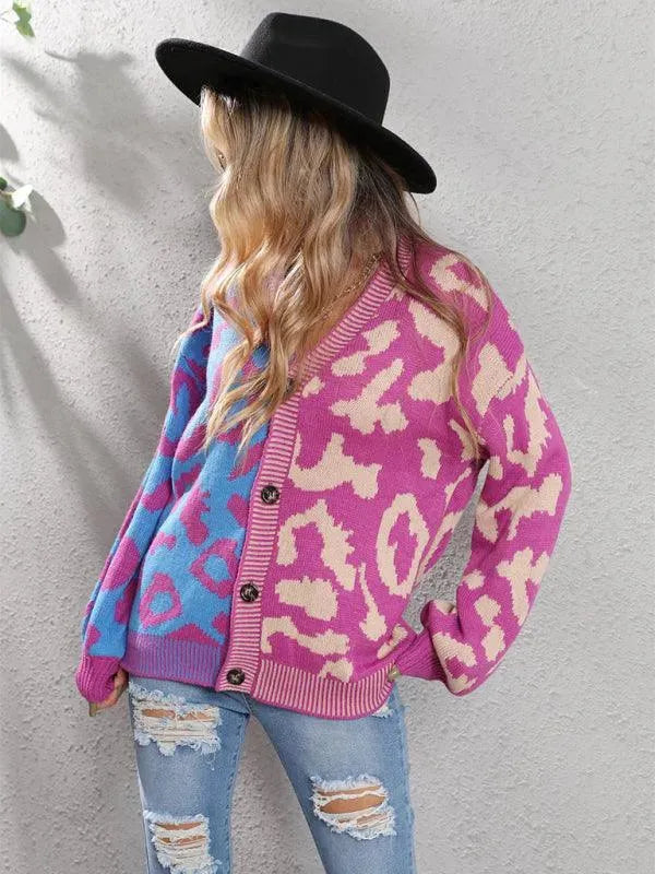 Stylish Leopard Print Oversized Knit Cardigan Sweater for Women - Cozy Fall & Winter Fashion - Perfect for Streetwear, Casual Outfits and Layering