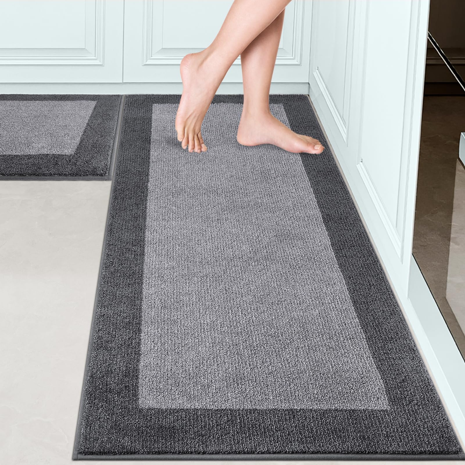 Machine Washable Non-Slip Kitchen Rugs Set of 2 (24