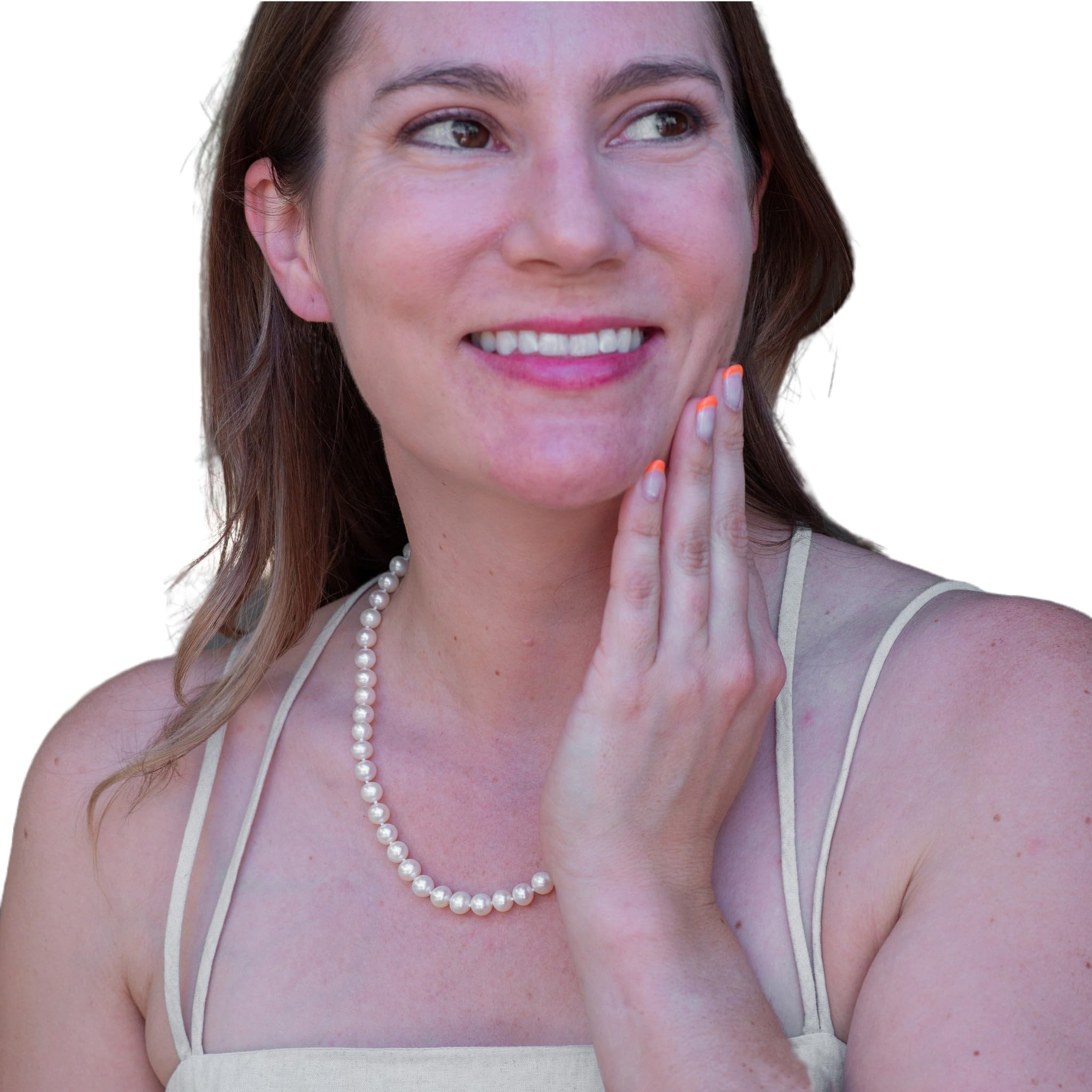 Real Pearl Necklace for Women - Ivory Freshwater Pearls, Sterling Silver for Wedding & Gifts