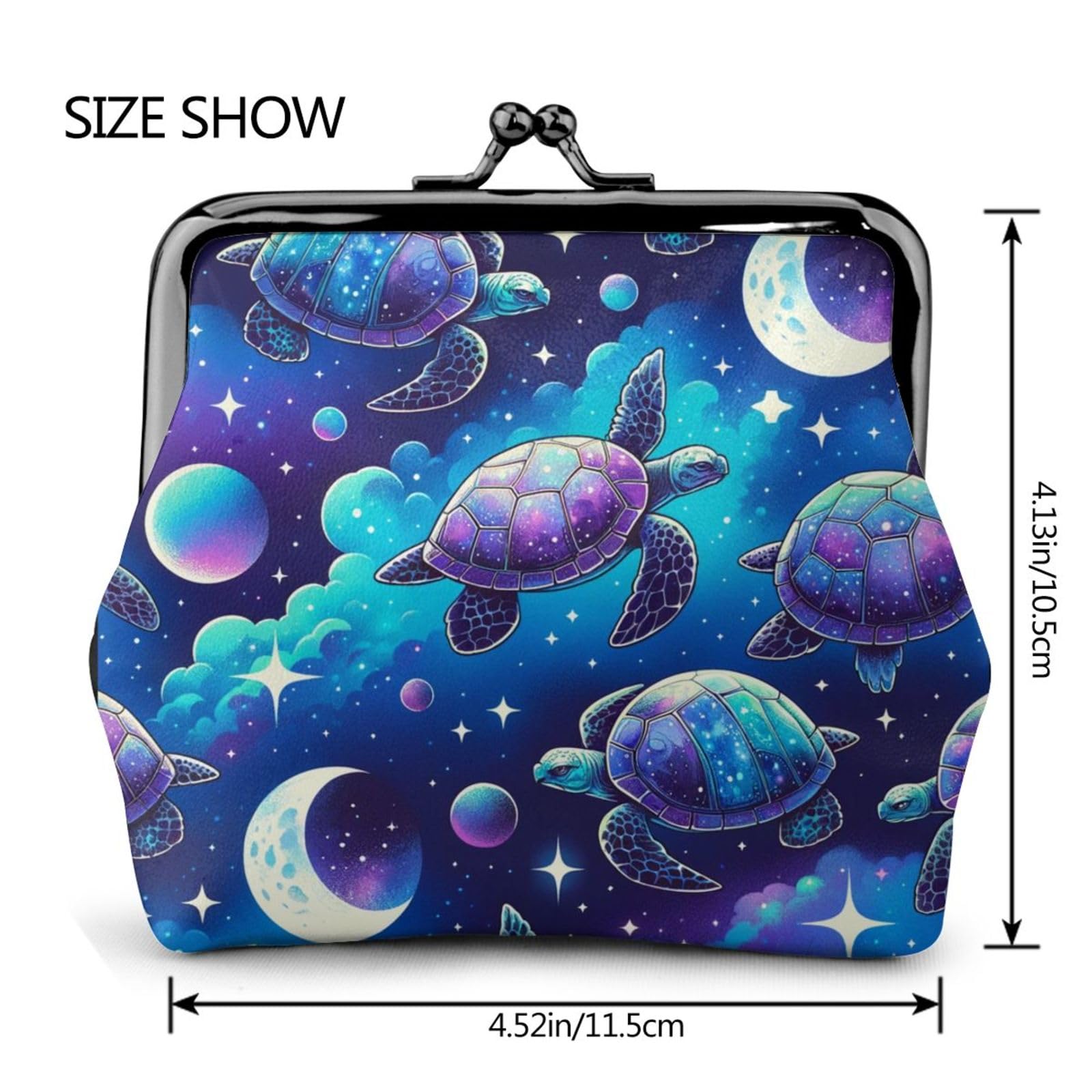 Stylish PU Leather Buckle Coin Purse - Turtle Moonlit Walk Galaxy Design - Girls' Kiss-Lock Change Wallet for Everyday Use, Gift Giving & Travel Accessories