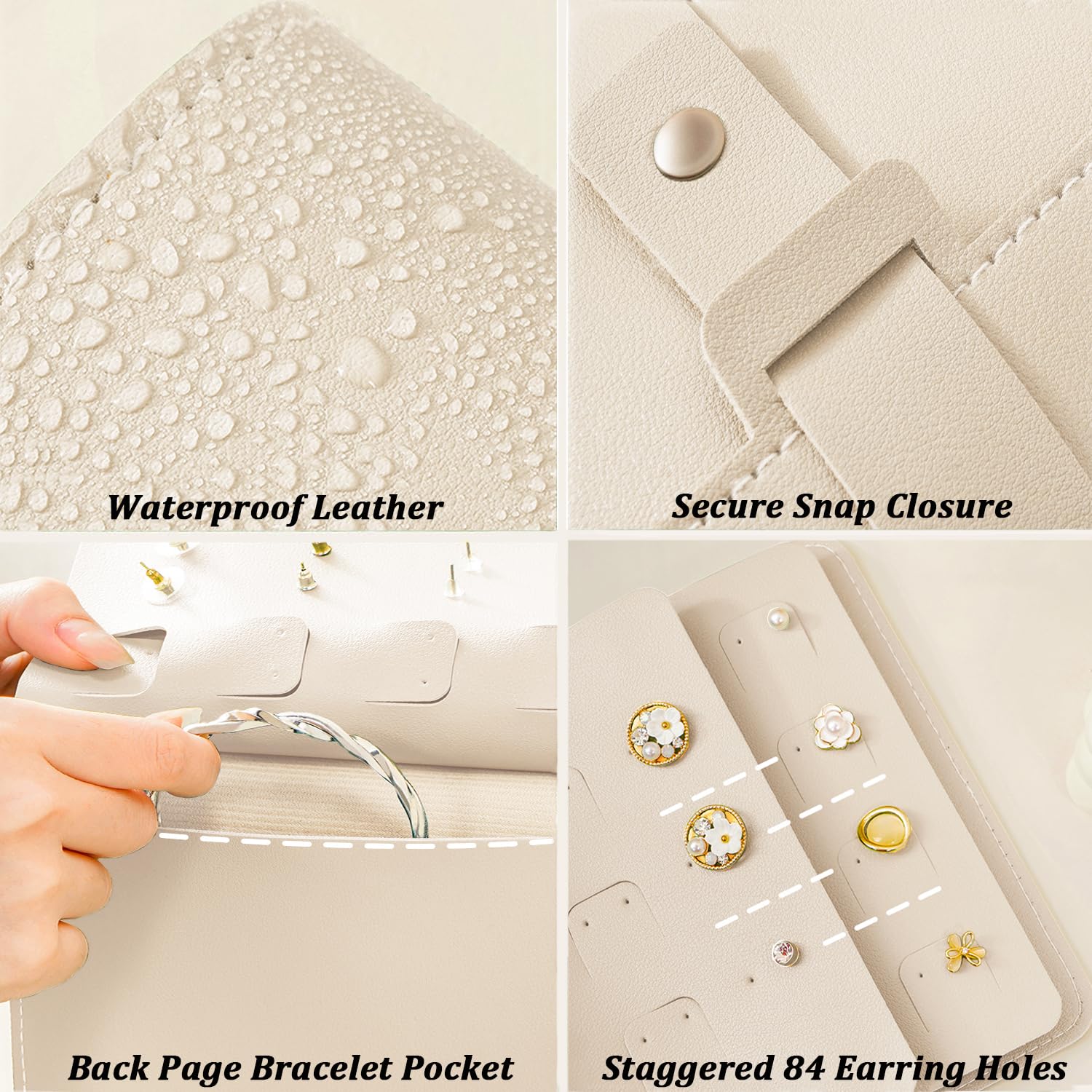 42-Pair Travel Earring Organizer Book - Compact Stud Earring Storage Case for Women & Girls | Portable Jewelry Holder for Travel, Home, Office & Gifts (Beige)