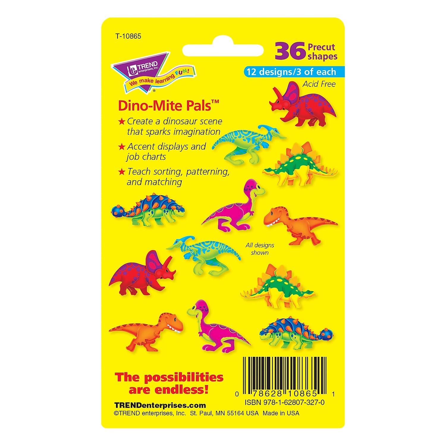Dino-Mite Pals Mini Accents Variety Pack - 36 Count | Trend Enterprises | Fun Classroom Decorations & Kids Party Supplies for Bulletin Boards, Scrapbooking & School Projects