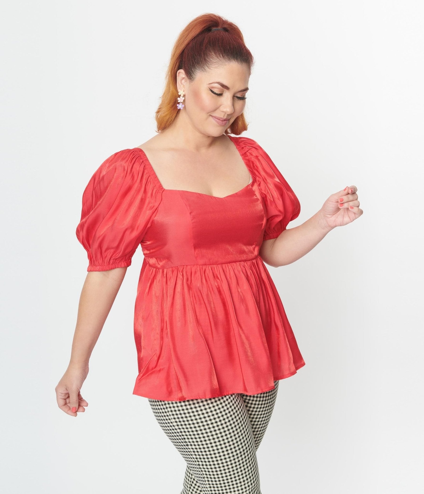 Plus Size Red Shimmer Babydoll Top - Sexy Lingerie for Women, Curve-Hugging & Comfortable - Perfect for Valentine's Day, Boudoir Photography, and Special Occasions