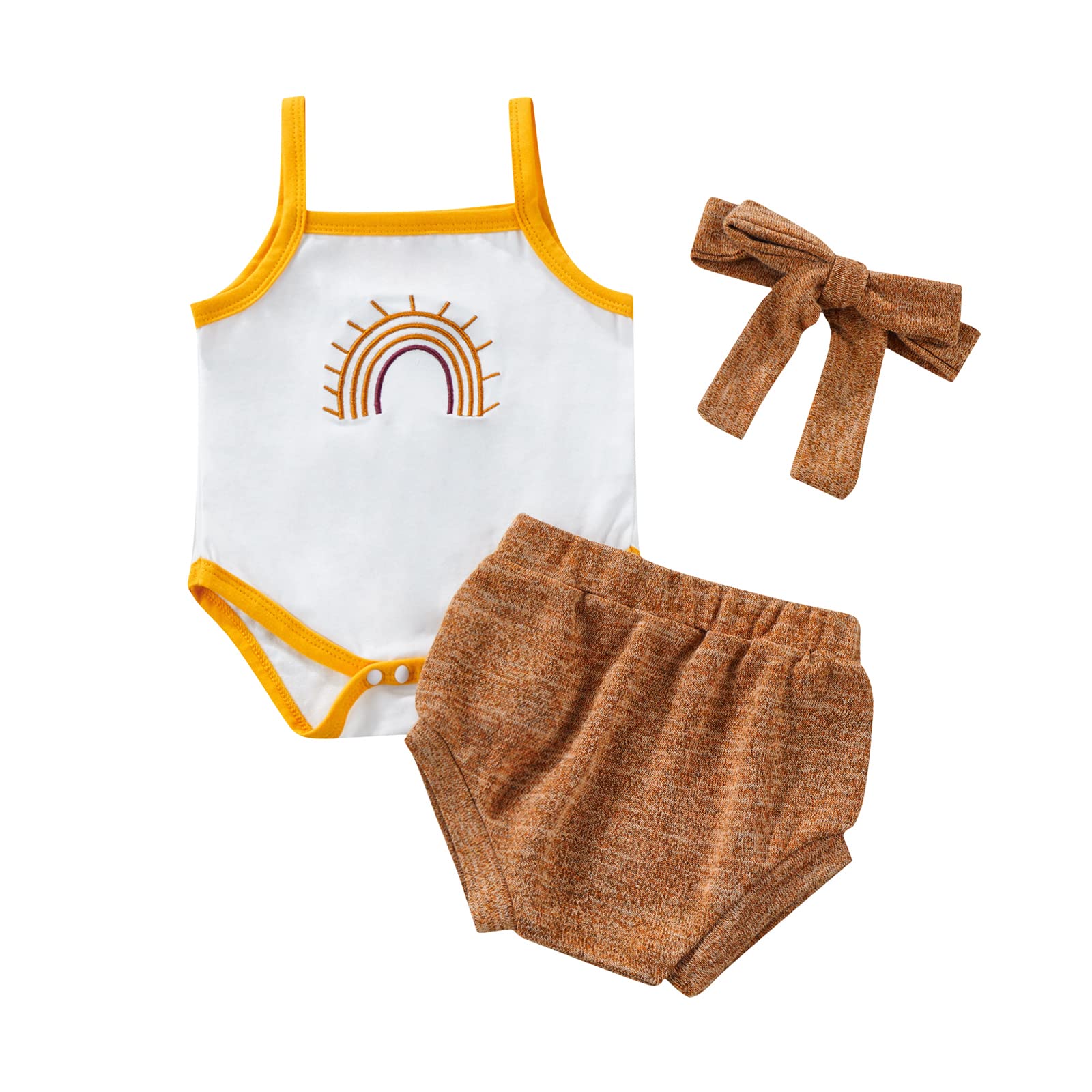 Newborn Baby Girl Clothes Set - Cute Infant Romper with Headband & Tank Top Shorts Outfit | Summer Rainbow Cotton Outfits for Newborns | Perfect for Photoshoots, Birthday Parties & Daily Wear