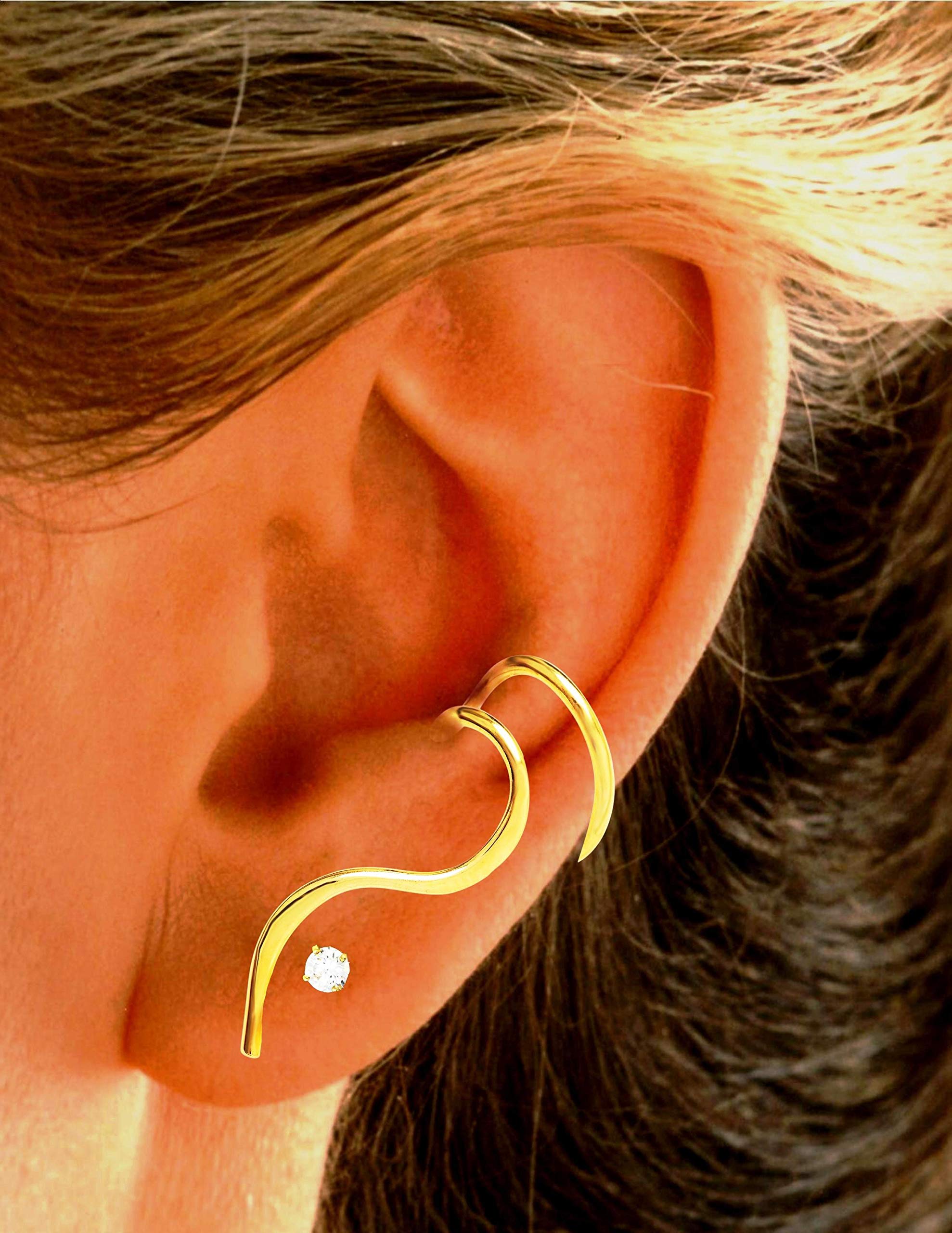 Ear Charms® 'One-Liner™' Non-Pierced Ear Cuff - Gold on Silver Left Ear Jacket - Trendy Earring for Women, Perfect for Parties, Weddings & Everyday Wear