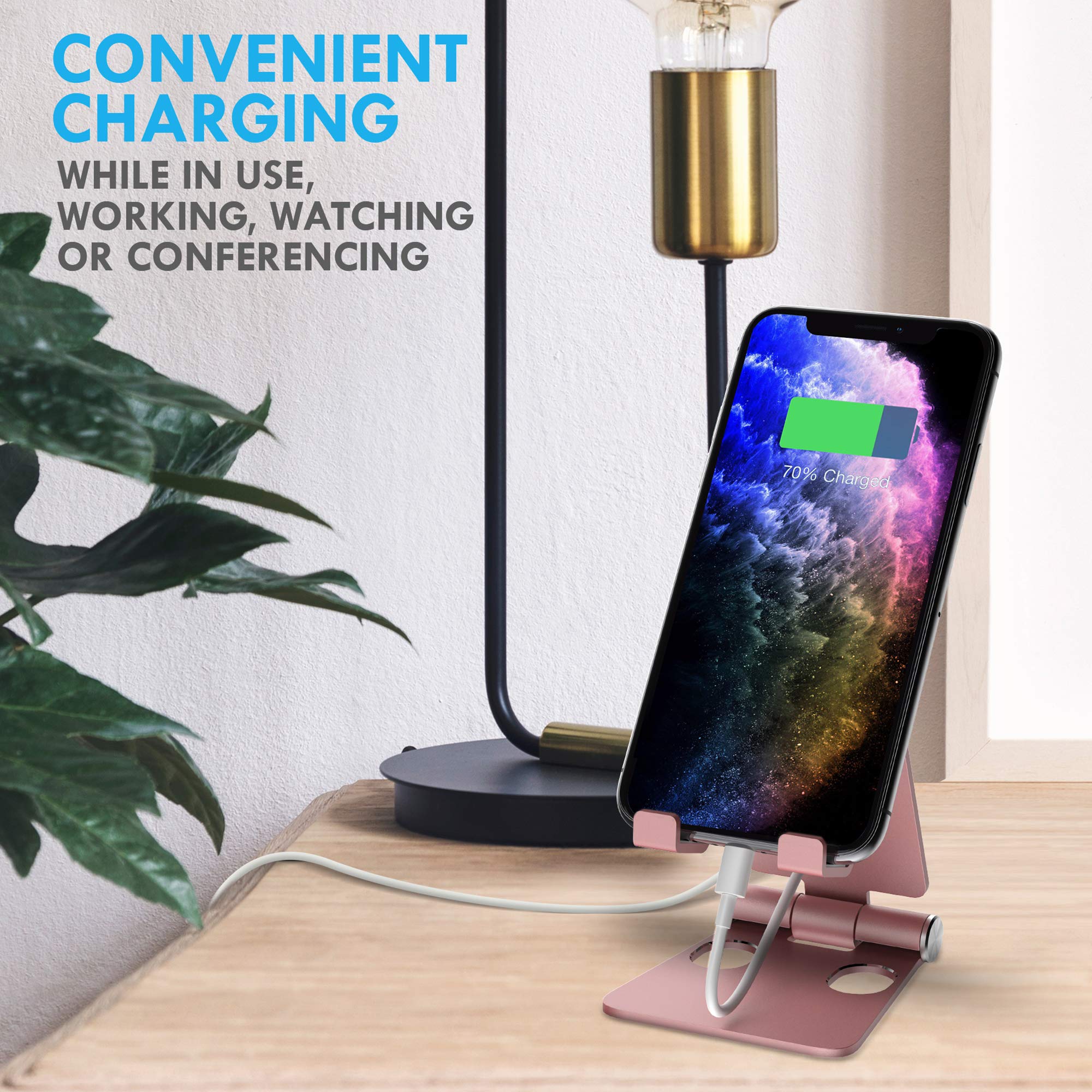 Aduro U-Rise Adjustable & Foldable Aluminum Phone Stand - Universal Smartphone Holder for Desk, Table, Office, Home - Rose Gold | Perfect for Watching Videos, Video Calls & Hands-Free Use