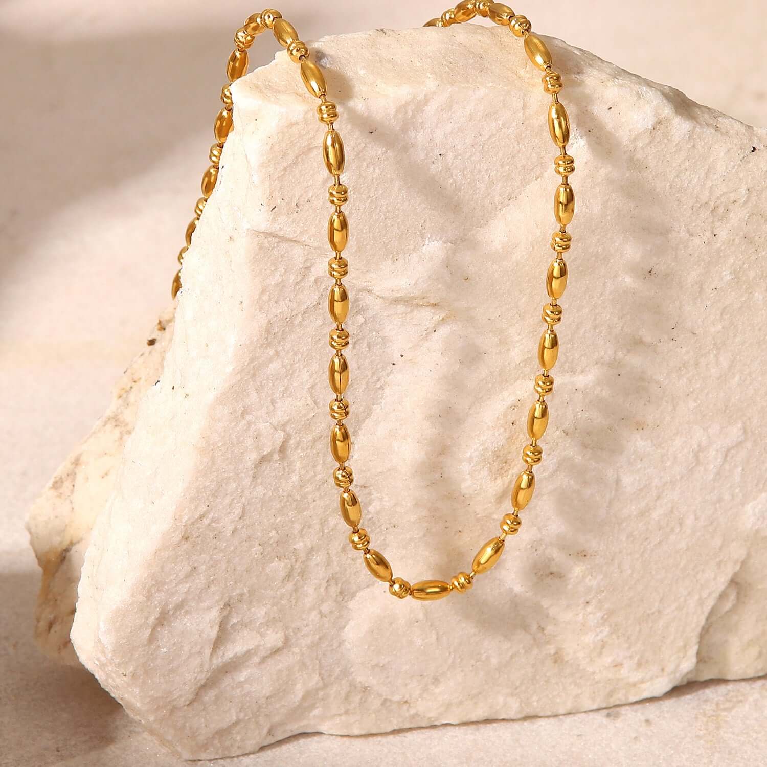 18K Gold Plated Minimalist Rice Beads Necklace & Bracelet Set - Elegant Jewelry Gift for Women | Perfect for Weddings, Parties & Everyday Wear (JDN982)