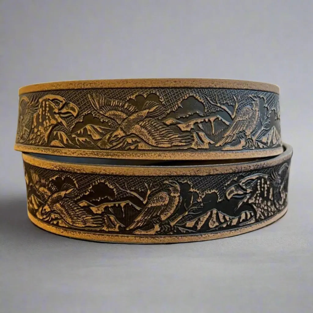 Premium Keldon Genuine Grain Leather Men's Belt with Eagle Embossed Design & Removable Buckle - Classic Dress & Casual Wear for Office, Jeans & Formal Occasions