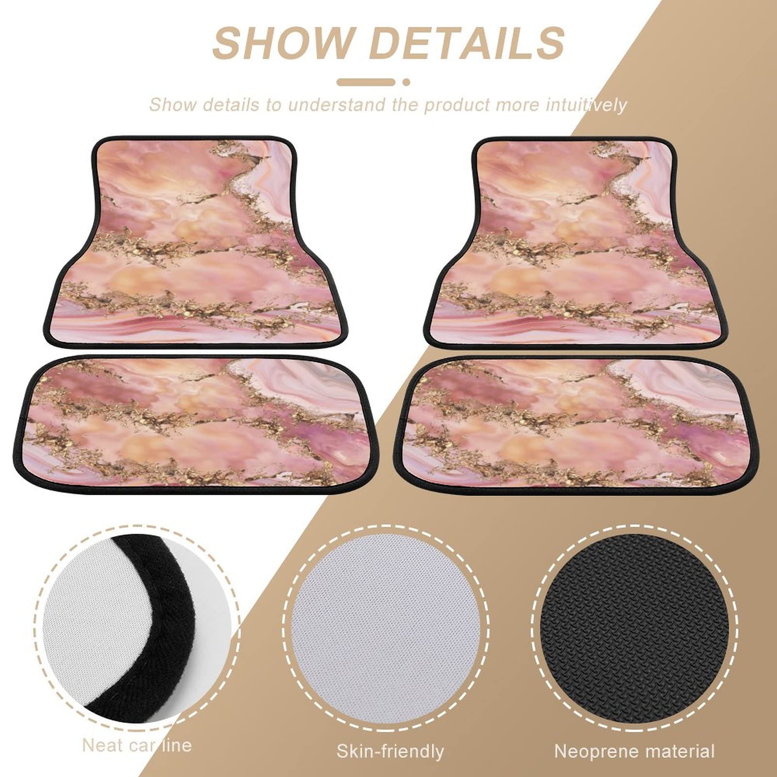Rose Quartz & Pastel Pink Marble 4-Piece Car Floor Mats Set - Universal Fit for SUV, Sedan, Truck & Van | All-Weather Protection & Luxury Style | Perfect for Daily Commute, Road Trips & Family Vehicles