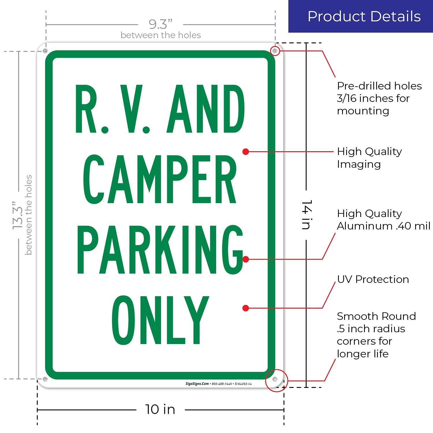 RV and Camper Parking Only Sign - 10x14 Inches Rust-Free .040 Aluminum - Fade Resistant - Made in USA - Perfect for RV Parks, Campgrounds & Driveways