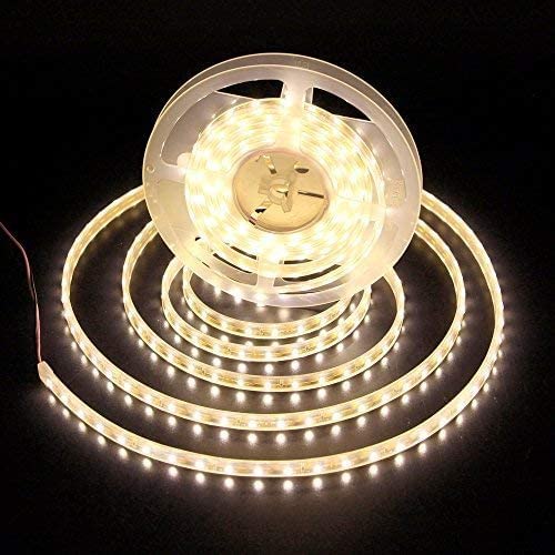 LEDMY Flexible LED Strip Lights 12V 24W SMD3528 600 LEDs Warm White 3000K 5M/16.4ft - Waterproof RGB Tape Light for Bedroom, Kitchen, Bar, Car, Garden & Outdoor Decoration (LD-FLW-3528WW-120S-12V)