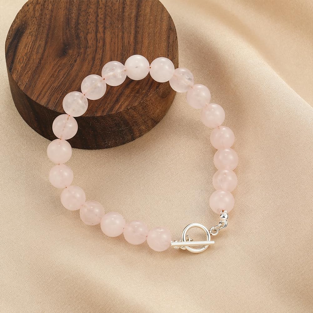Rose Quartz 925 Sterling Silver Beaded Bracelet for Women - Healing Crystal, Protection Jewelry, Positive Energy Birthstone Gift for Her | Perfect for Meditation, Yoga & Spiritual Wellness