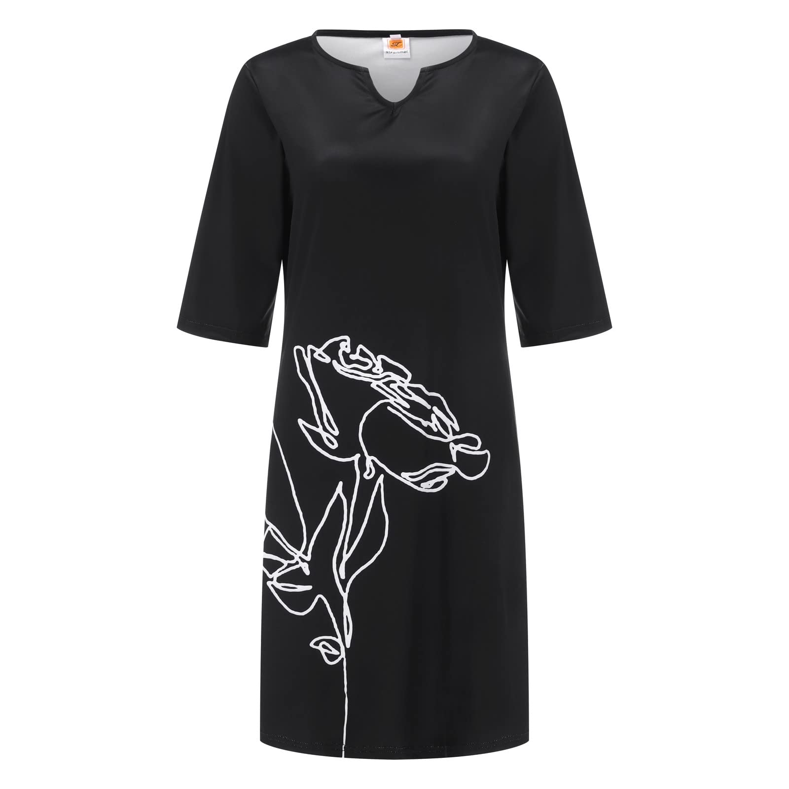Women's Floral Print V-Neck Half Sleeve Sundress - Sexy Knee-Length Black Dress for Summer, Beach, Party & Casual Wear