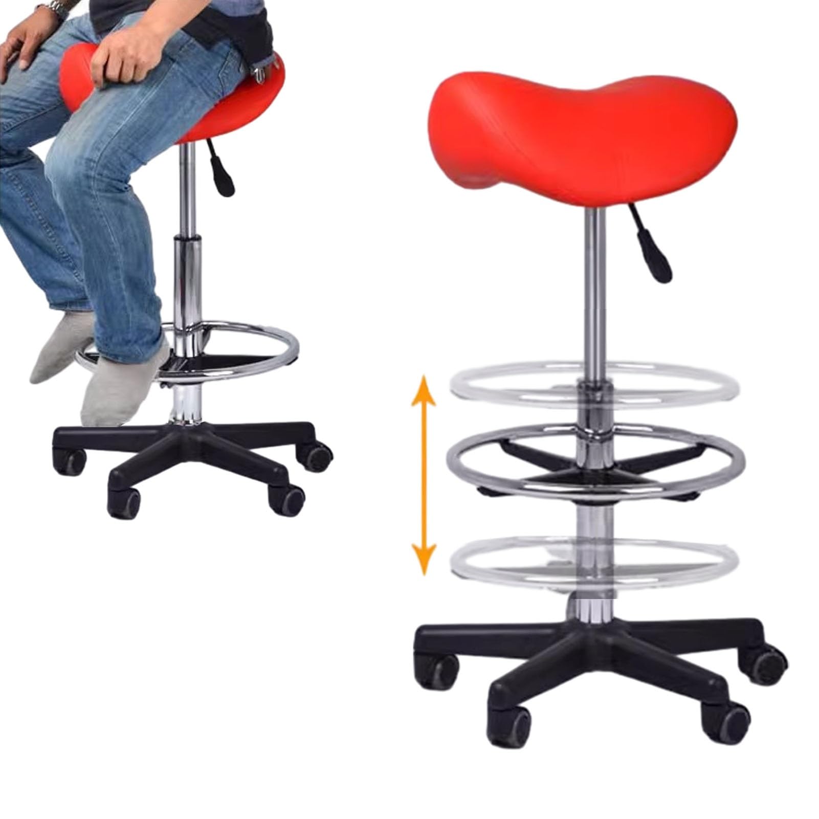 Extra Tall Red Saddle Seat Chair 24
