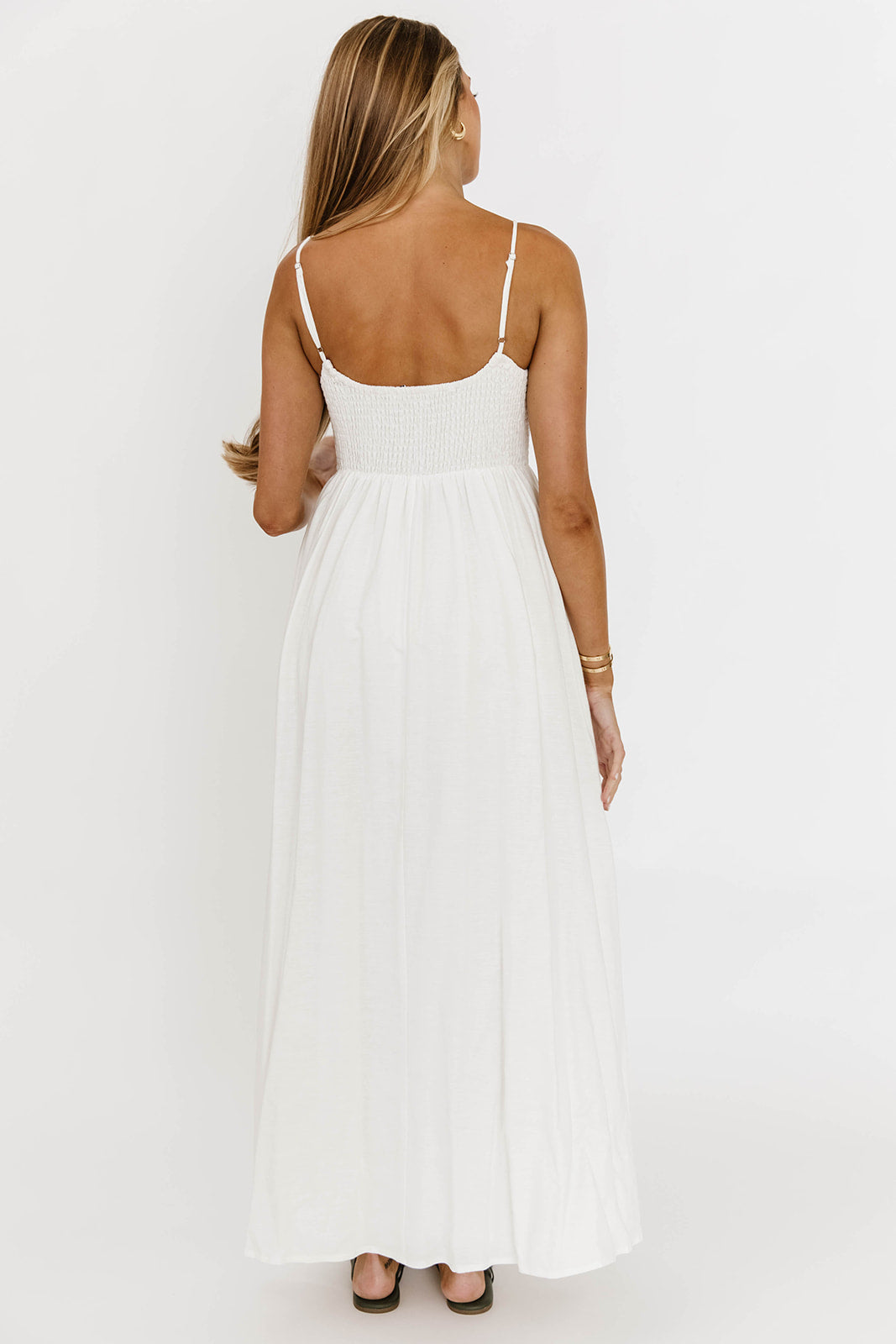Josefina Off White Smocked Maxi Dress for Women - Elegant Summer Beach Wedding Party Dress