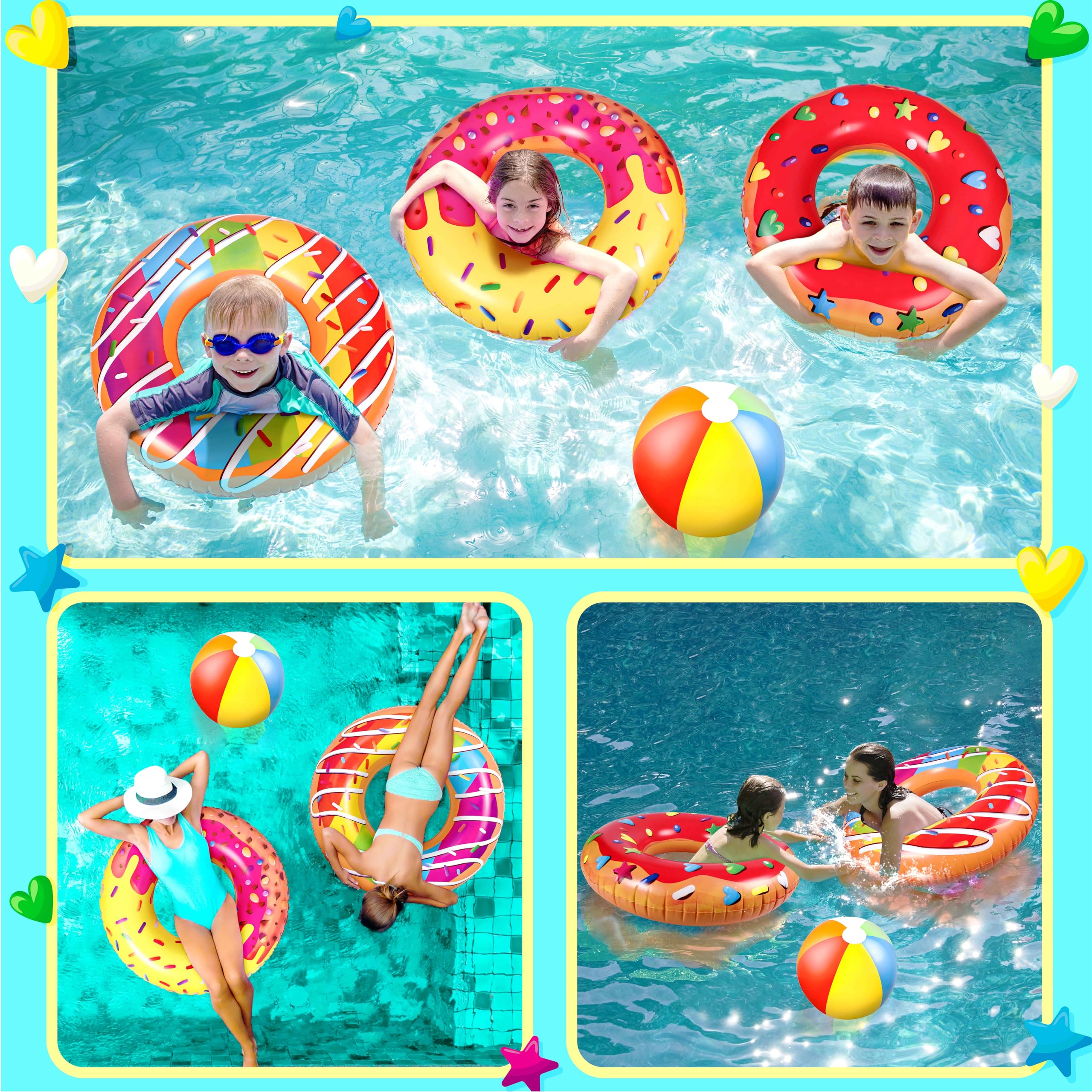 90Shine 7PCS Inflatable Donut Pool Floats - 13.5