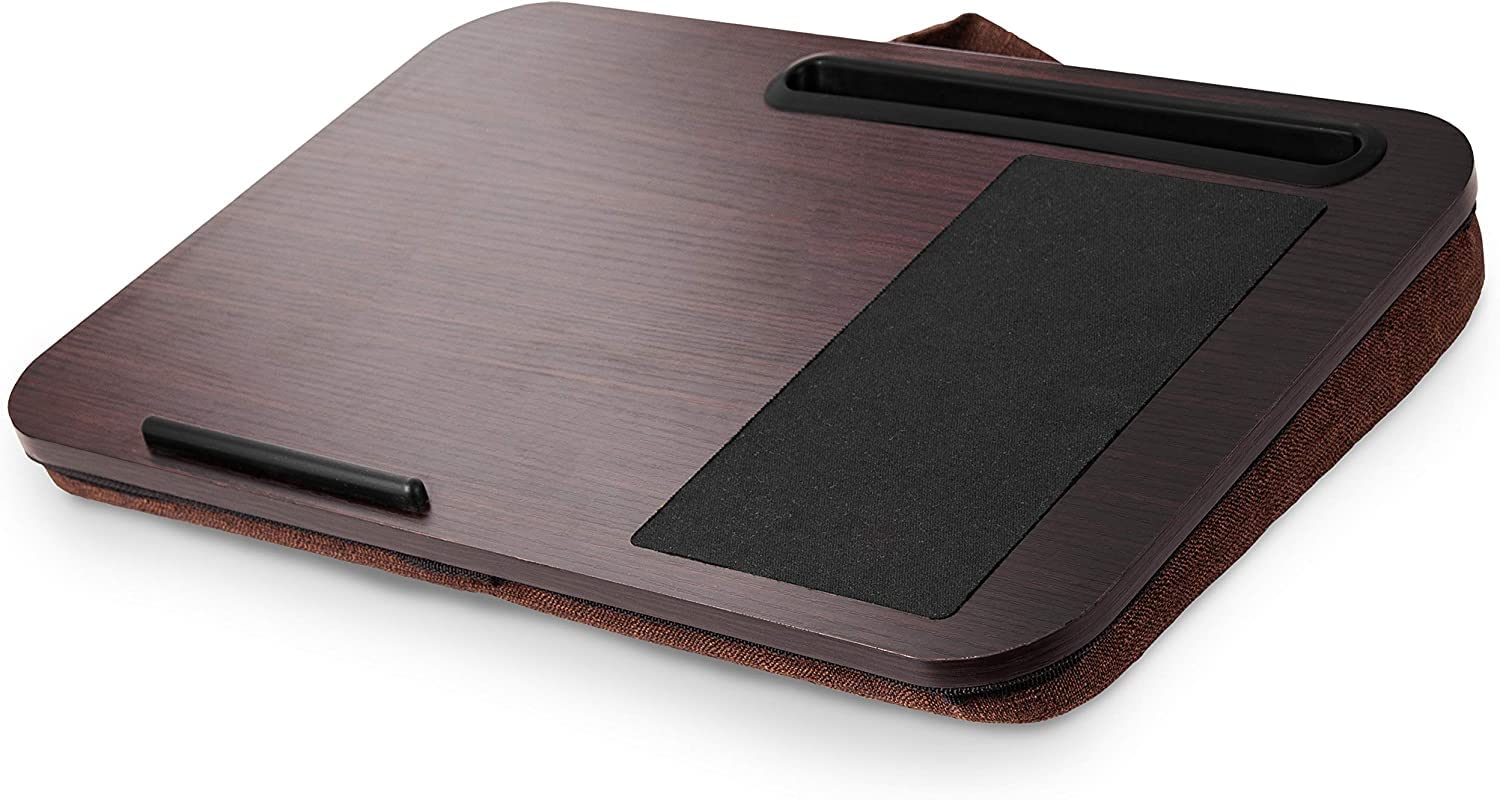 Ergonomic Laptop Tray with Cushion DML422 BROWN - Portable Lap Desk for Bed, Sofa & Car - Built-in Tablet Holder & Mouse Pad - Foam Cushion Support - Lightweight Design with Carry Handle - Perfect for Home, Office & Travel Use