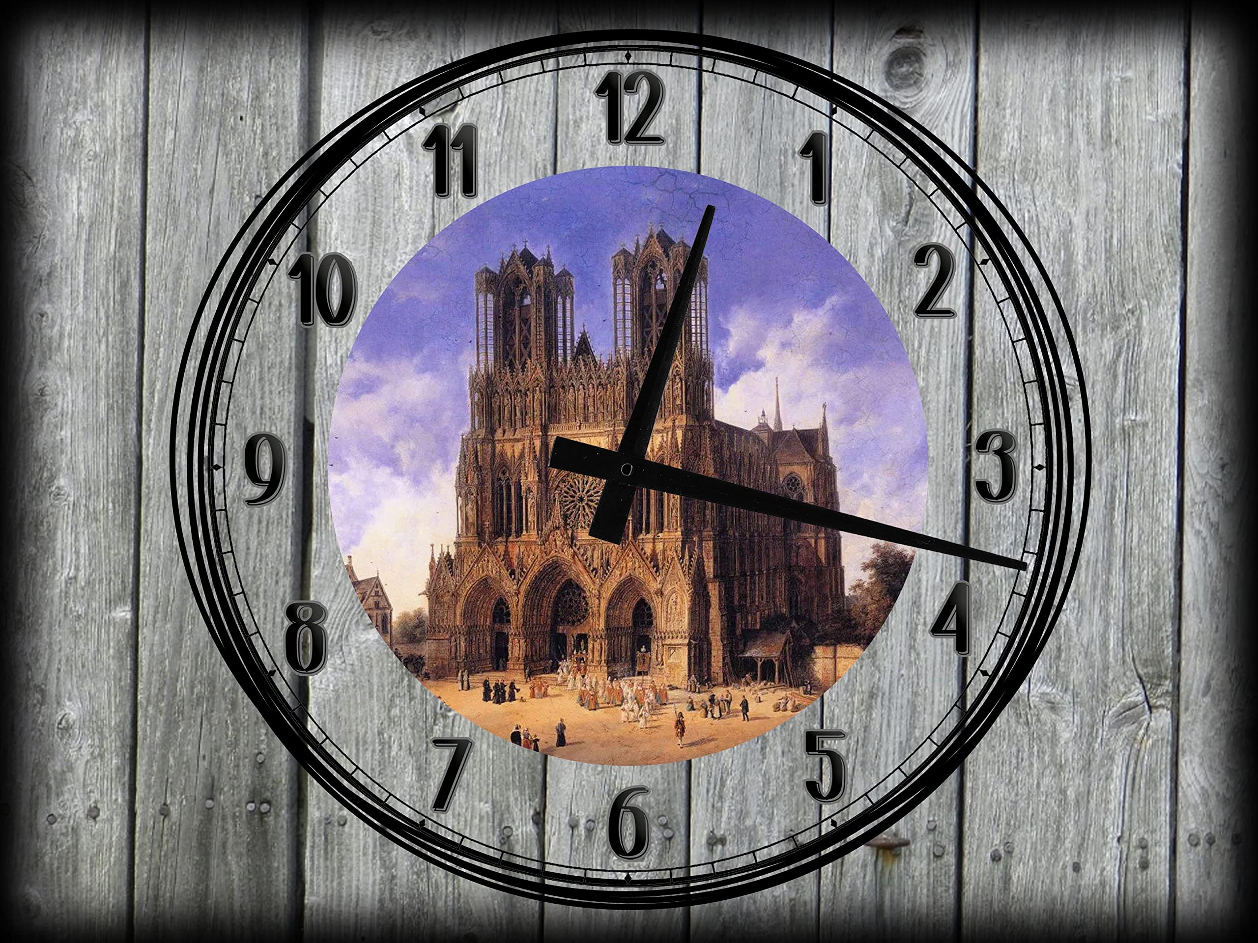 Vintage Large Wall Clock on Canvas Art - 12 x 16 Inch Cathedral Wall Decor with Faith Theme in Gray - Perfect for Living Room, Bedroom & Office Décor