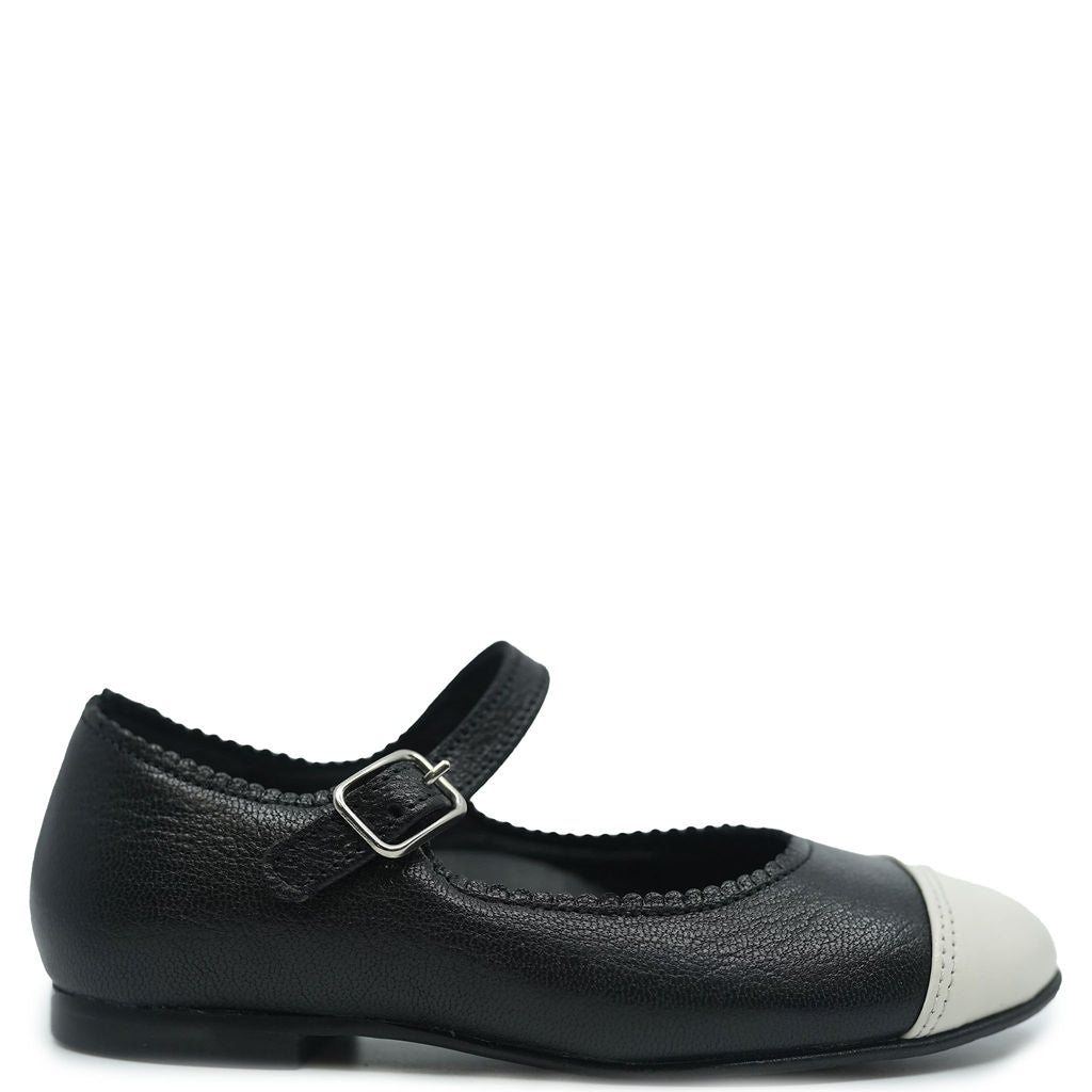 Blublonc Women's Black & Cream Captoe Mary Jane Shoes - Classic Comfortable Flats for Work, Office & Casual Wear