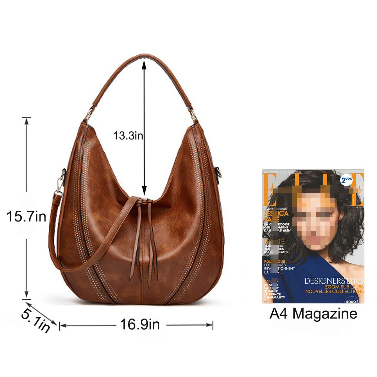 Stylish Women's PU Leather Shoulder Tote Bag with Zipper - Fashionable Top Handle Satchel & Hobo Purse for Work, Travel and Daily Use
