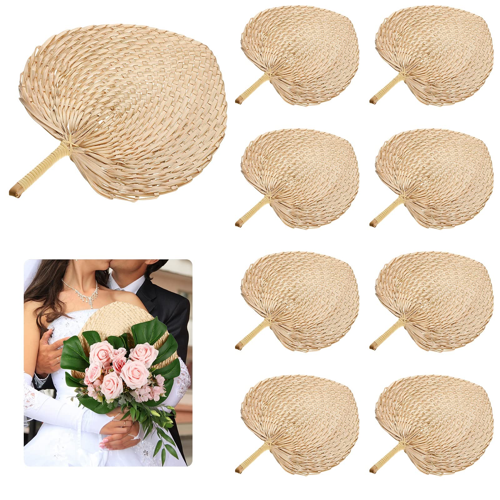 Blulu 10 Pack Large Bamboo Hand Fans - Natural Raffia Wedding Fans for Guests, Handmade Cooling Handheld Fans - Perfect for Summer Weddings, Farmhouse Decor & Party Favors - Great for Outdoor Events, Beach Weddings & Home Decor