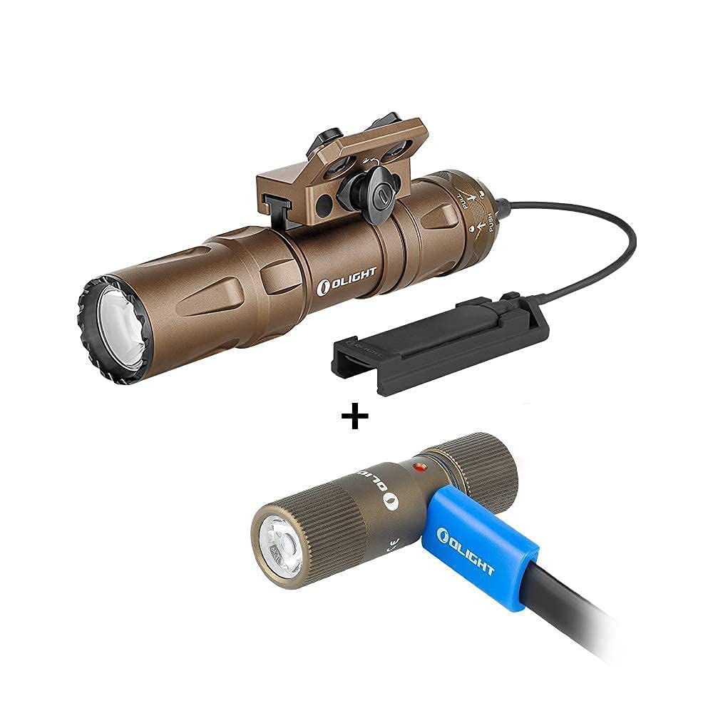 OLIGHT Odin Mini Desert Tan 1250 Lumens Tactical Flashlight - Ultra Compact M-LOK Mount Rechargeable LED Flashlight with i1R 2 EOS Keychain Light (150 Lumens) - Perfect for Camping, Hunting, Emergency & Outdoor Adventures