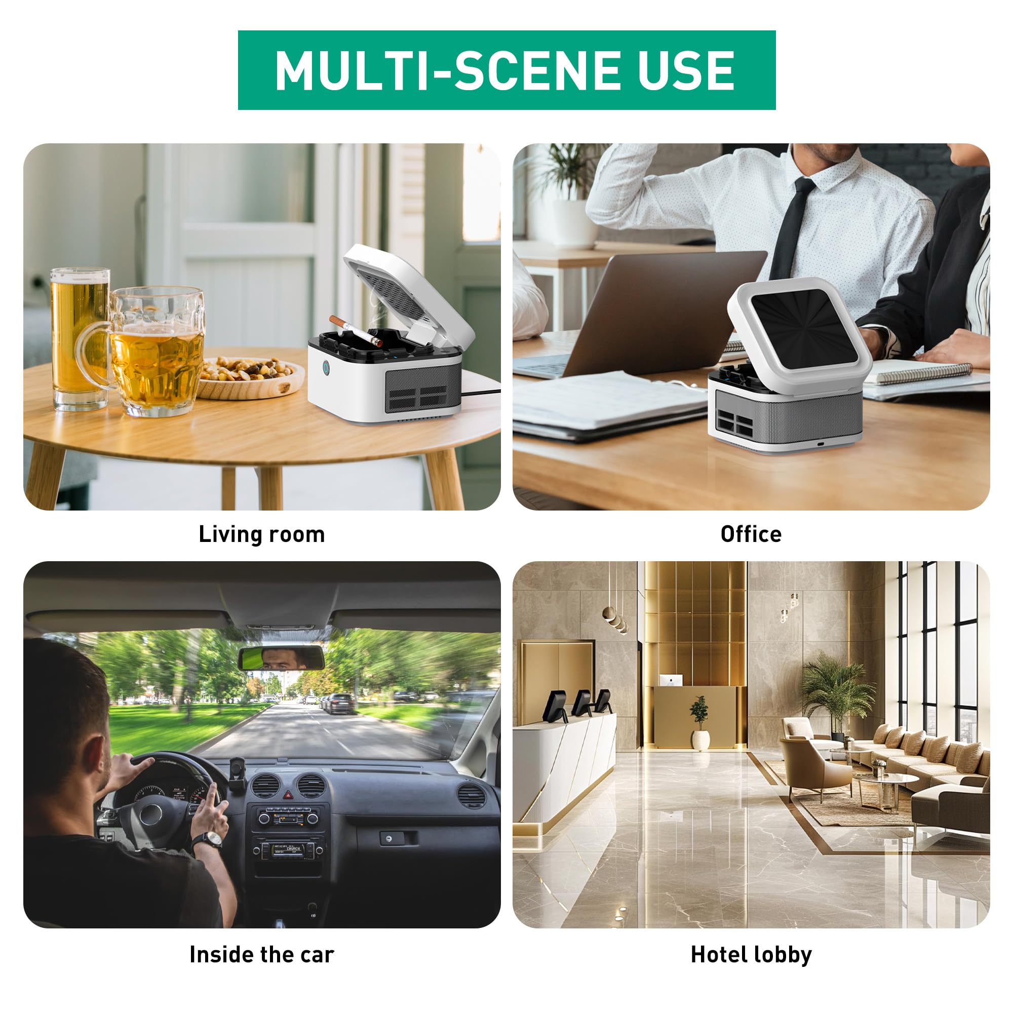 2 in 1 Air Purifier & Smokeless Ashtray with HEPA Filter - USB Rechargeable for Cigarette Smoke Reduction - Ideal for Home, Office & Car Use (White)
