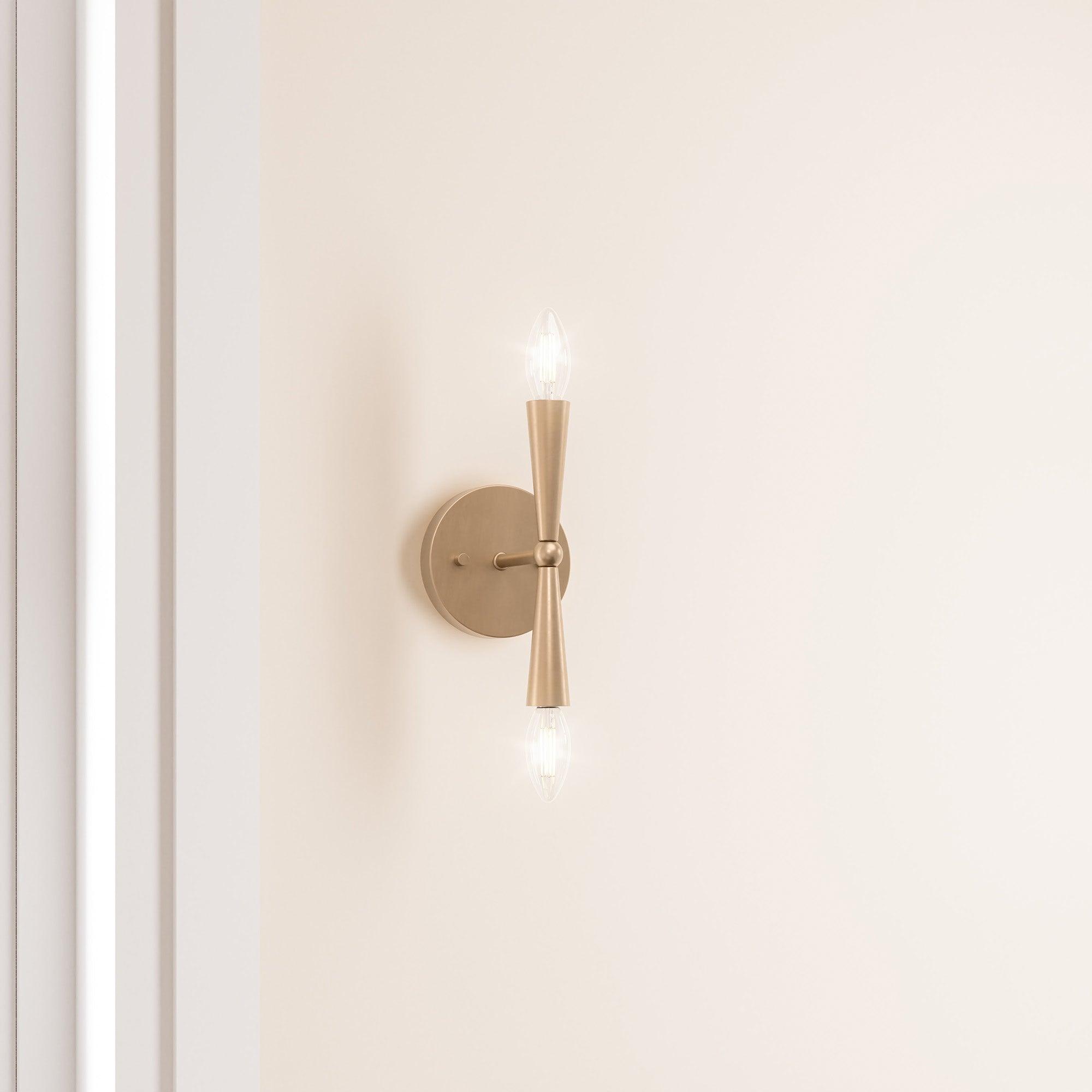 Vintage Gold Wall Sconce - Mid Century Modern 2-Light Fixture for Bedroom, Living Room & Hallway Lighting