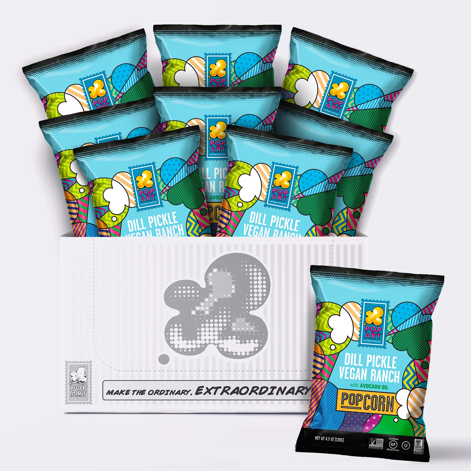 Gourmet Vegan Popcorn Snacks - Dill Pickle Ranch Flavor with Avocado Oil | Gluten Free, Non-GMO | Healthy Movie Night Snacks for Adults & Kids | 9 Pack of 4.5 oz Bags | Perfect for Parties, Office Snacks & Family Movie Nights