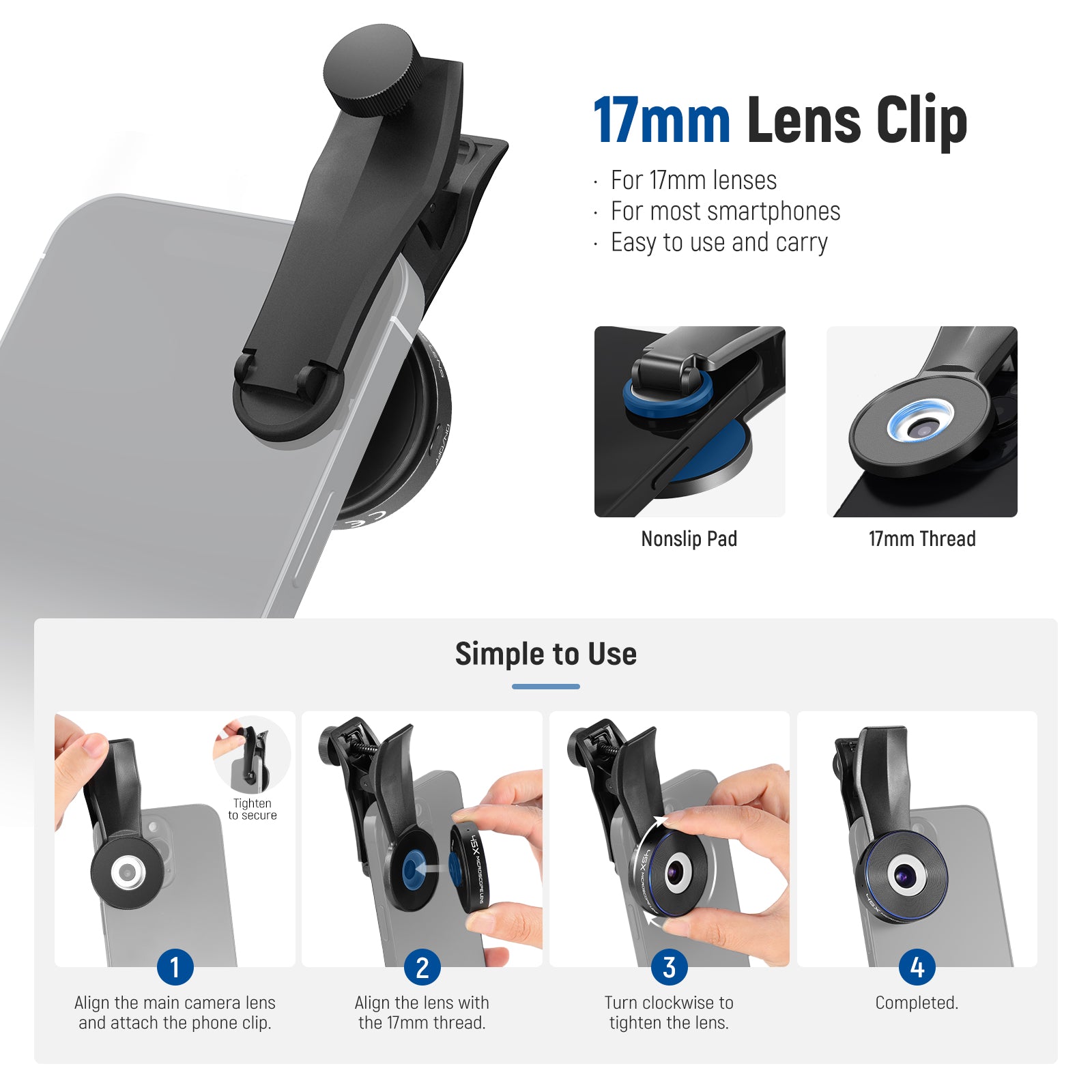 NEEWER LS 32 PRO 45X Mini Pocket Microscope Lens with 17mm Thread - Universal Phone Lens Clip for iPhone Samsung - Perfect for Coin Stamp Jewelry Inspection & Science Education