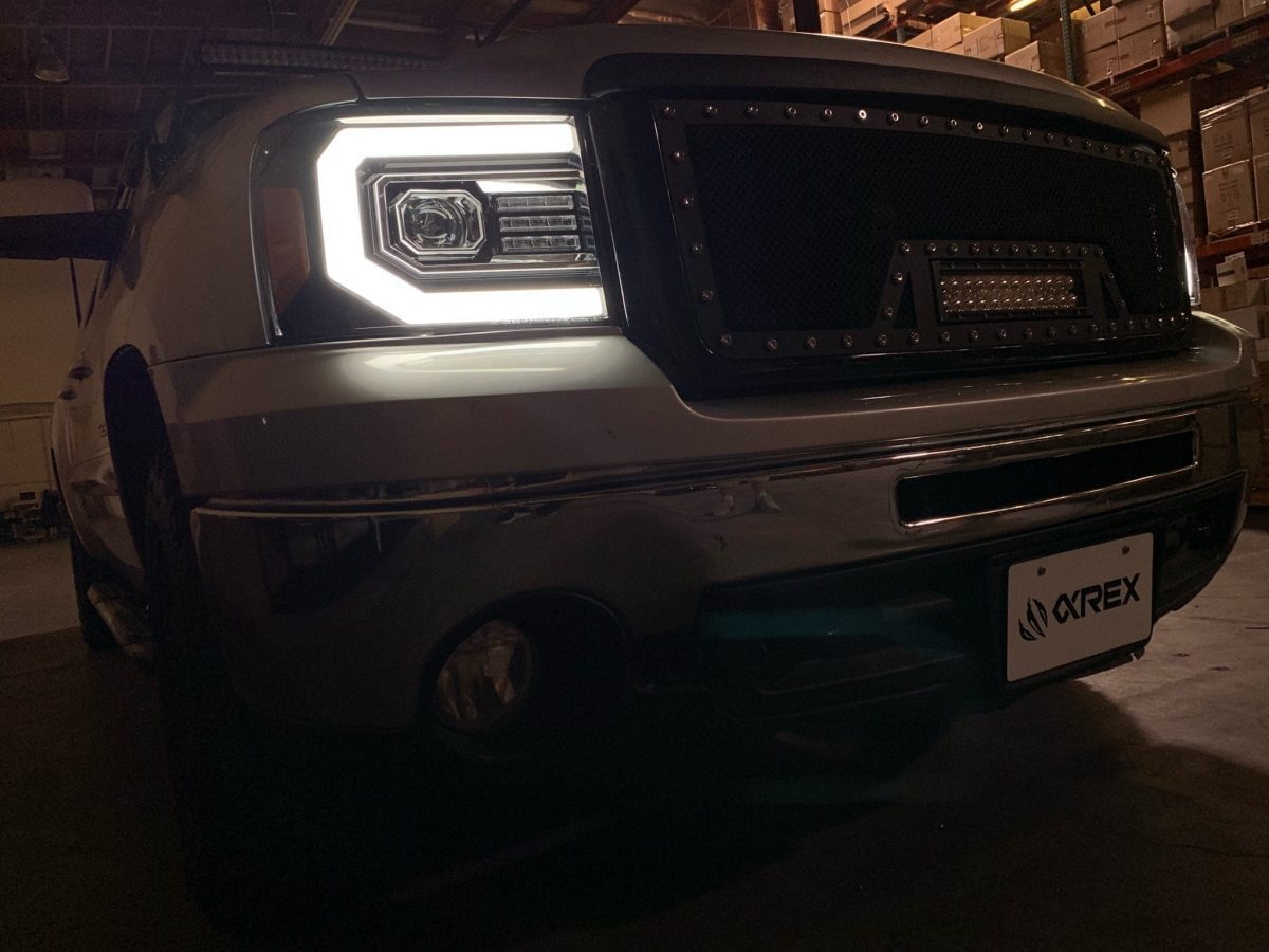 07-13 GMC Sierra LUXX Series LED Projector Headlights - Jet Black - High Performance Replacement Headlights for Improved Night Driving Visibility