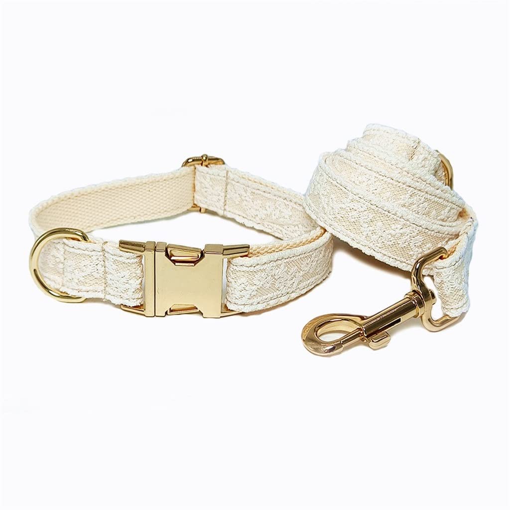 GRETD Personalized Light Gold Lace Dog Collar & Leash Set for Small Dogs - Wedding Pet Accessories with Buckle, Puppy Collar Lead Gift (Size: Small) - Perfect for Weddings, Parties & Special Occasions