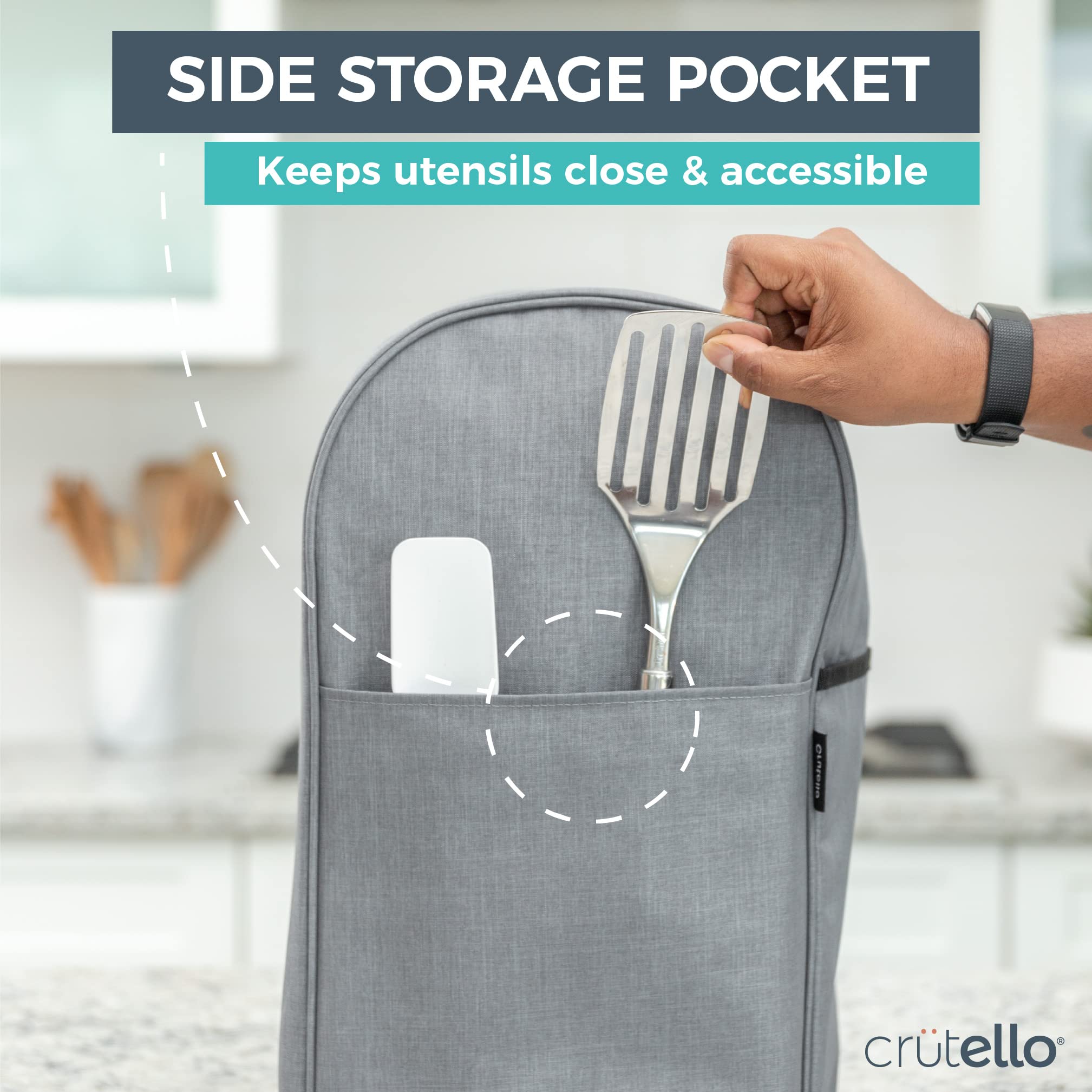 Crutello 7-10 Cup Food Processor Cover with Storage Pockets - Universal Fit for Most Medium Food Processors - Dustproof Kitchen Countertop Protector - Perfect for Meal Prep & Small Appliance Storage