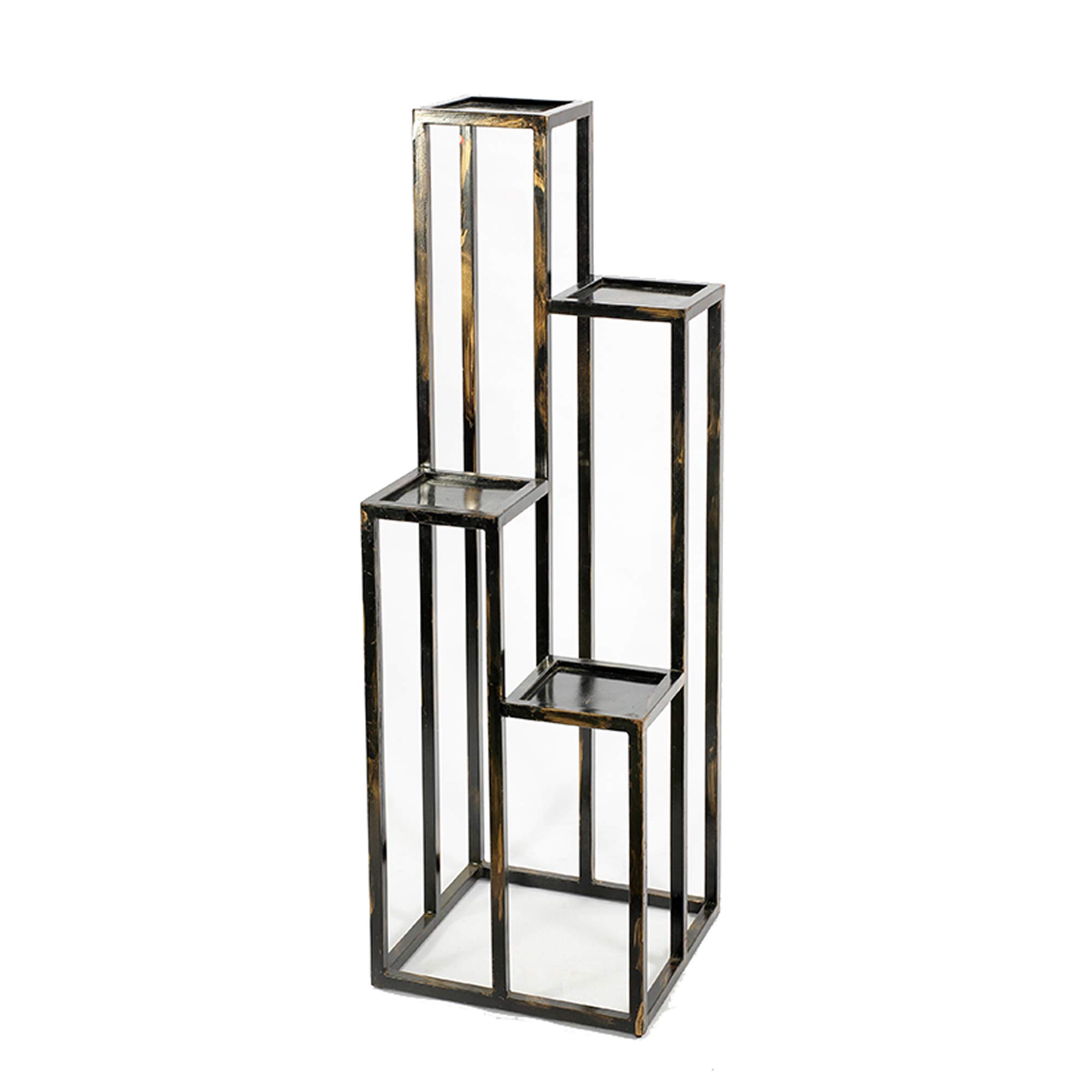 Benjara BM216736 4-Tier Black and Gold Cast Iron Plant Stand with Tubular Legs - Sturdy Indoor/Outdoor Flower Pot Holder for Garden, Patio, and Home Decor