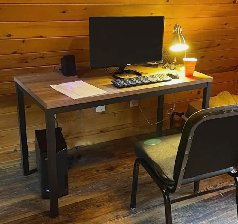 24x48 Inches Large Modern Industrial Writing Computer Desk - Simple Study & Laptop Table for Home Office (Brown) | Perfect for Small Spaces, Remote Work & Notebook Use