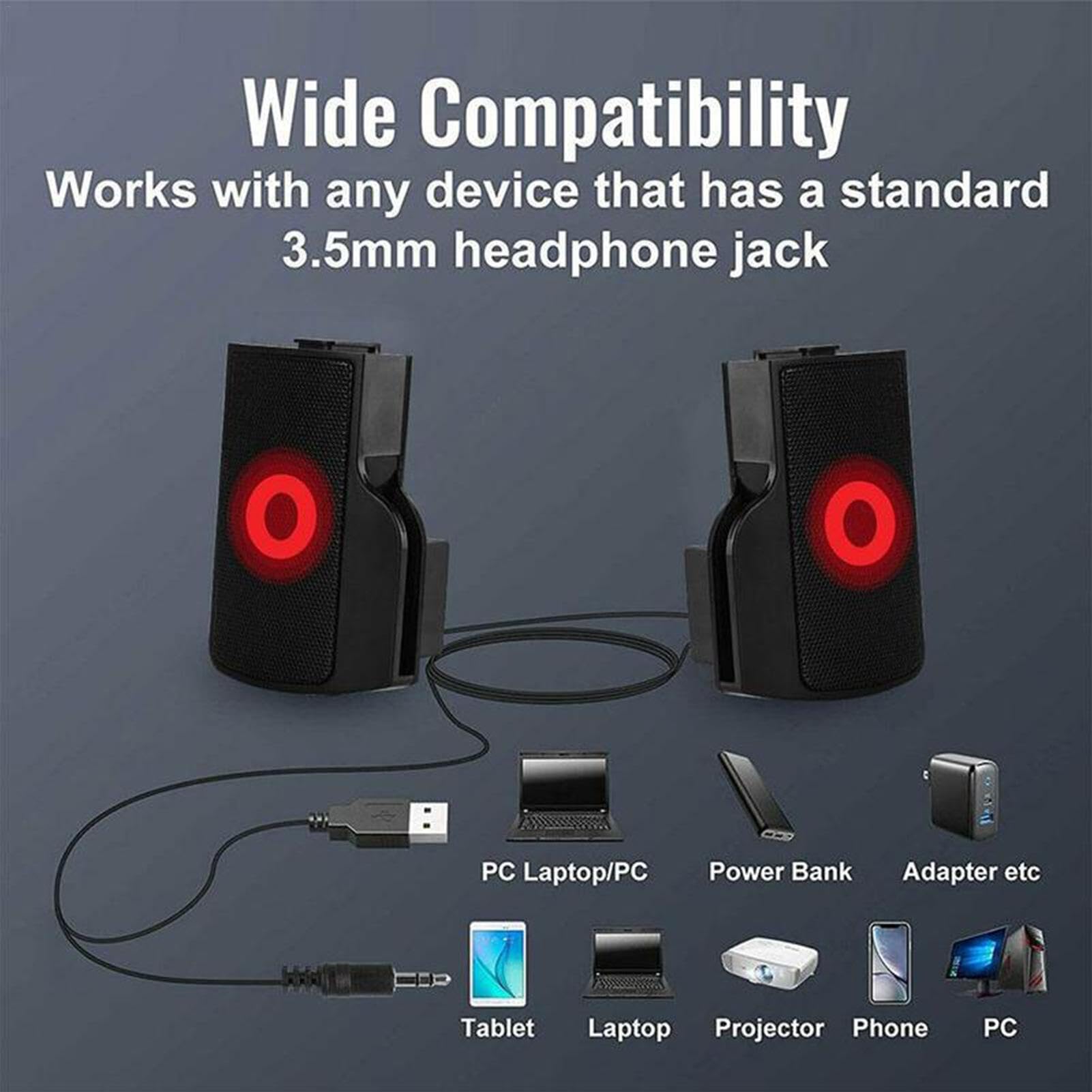 Premium USB Computer Speakers - Stereo Sound Clip-On External Speakers for Desktop, Laptop & Monitor | Portable Audio Accessories for Gaming, Work & Home Entertainment (Compatible with PC, Mac & Flat Screen TVs)