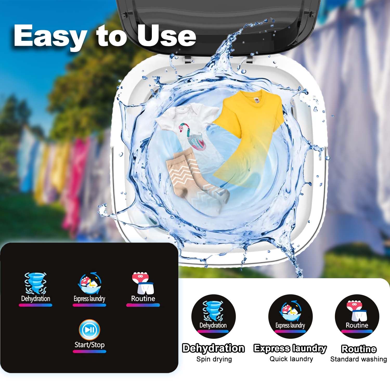 Portable Washing Machine 11L - Compact Mini Washer & Dryer 2 in 1 for Small Laundry, Baby Clothes, Underwear - Foldable Design for Apartments, Dorms, RV & Travel (Grey)