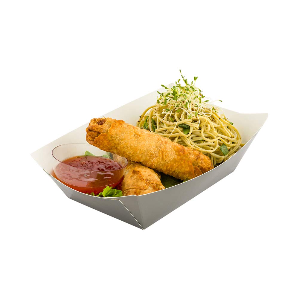 Restaurantware Bio Tek 1 lb Heavy-Duty Disposable Paper Food Trays - 50 Count Greaseproof Gray Food Boats for Snacks, Appetizers & Treats | Perfect for Parties, Carnivals, Food Trucks & Catering Events
