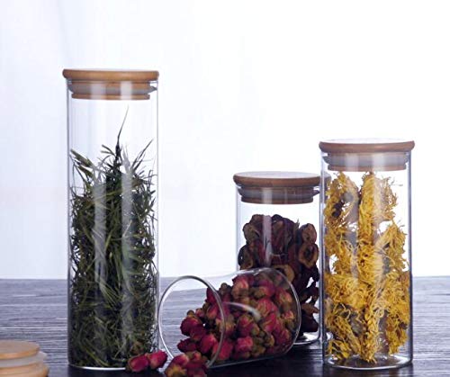 2PCS Clear Glass Food Storage Jars with Airtight Wooden Lids & Silicone Seal - 350ml/11.7oz Kitchen Canisters for Coffee Beans, Tea, Sugar, Candy, Spices - Perfect for Pantry Organization & Countertop Display