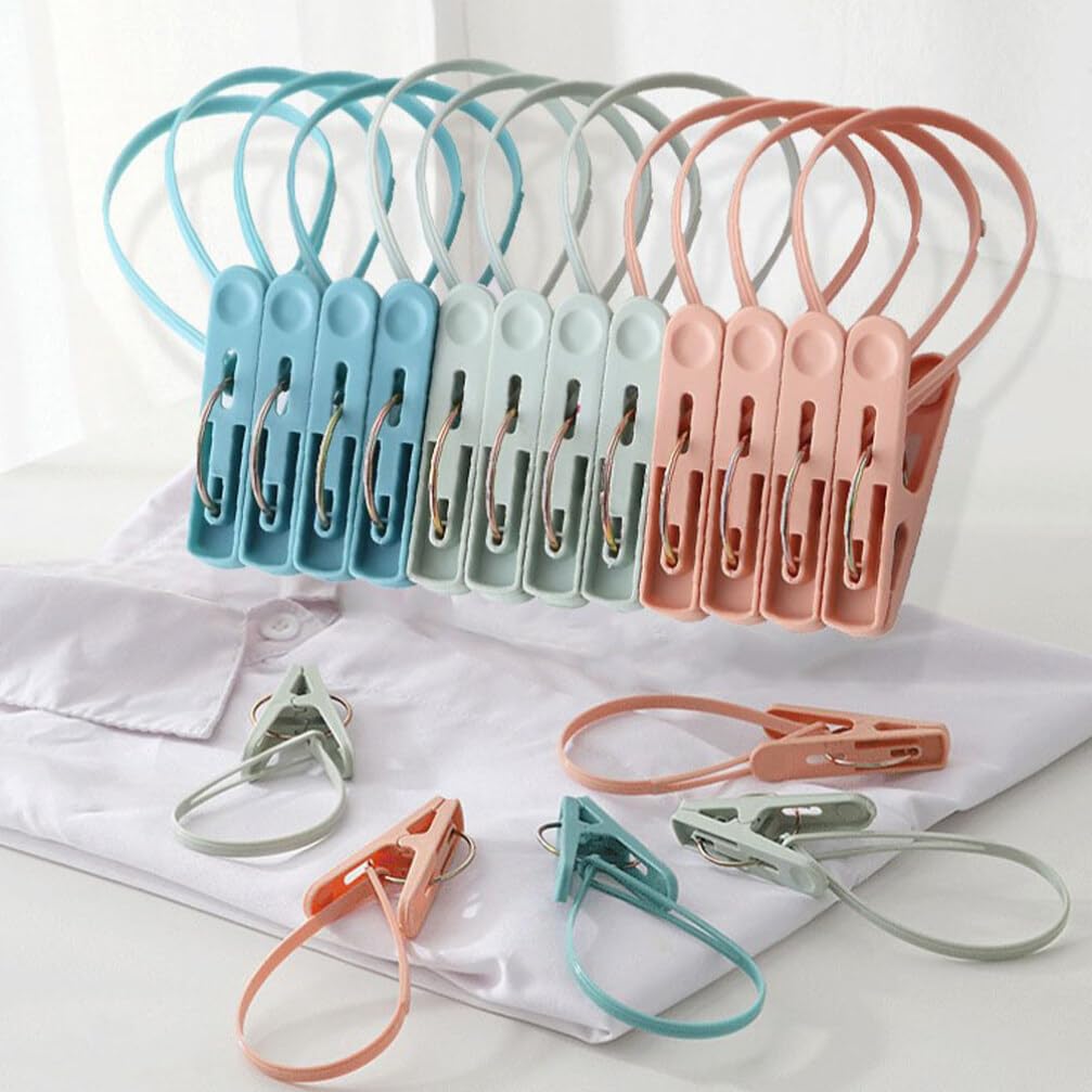 12pcs Windproof Clothes Clips - Multipurpose Drying Socks Clips, Clothespins for Laundry, Travel & Clothesline - Perfect for Outdoor Drying, Camping & Washing Clothes
