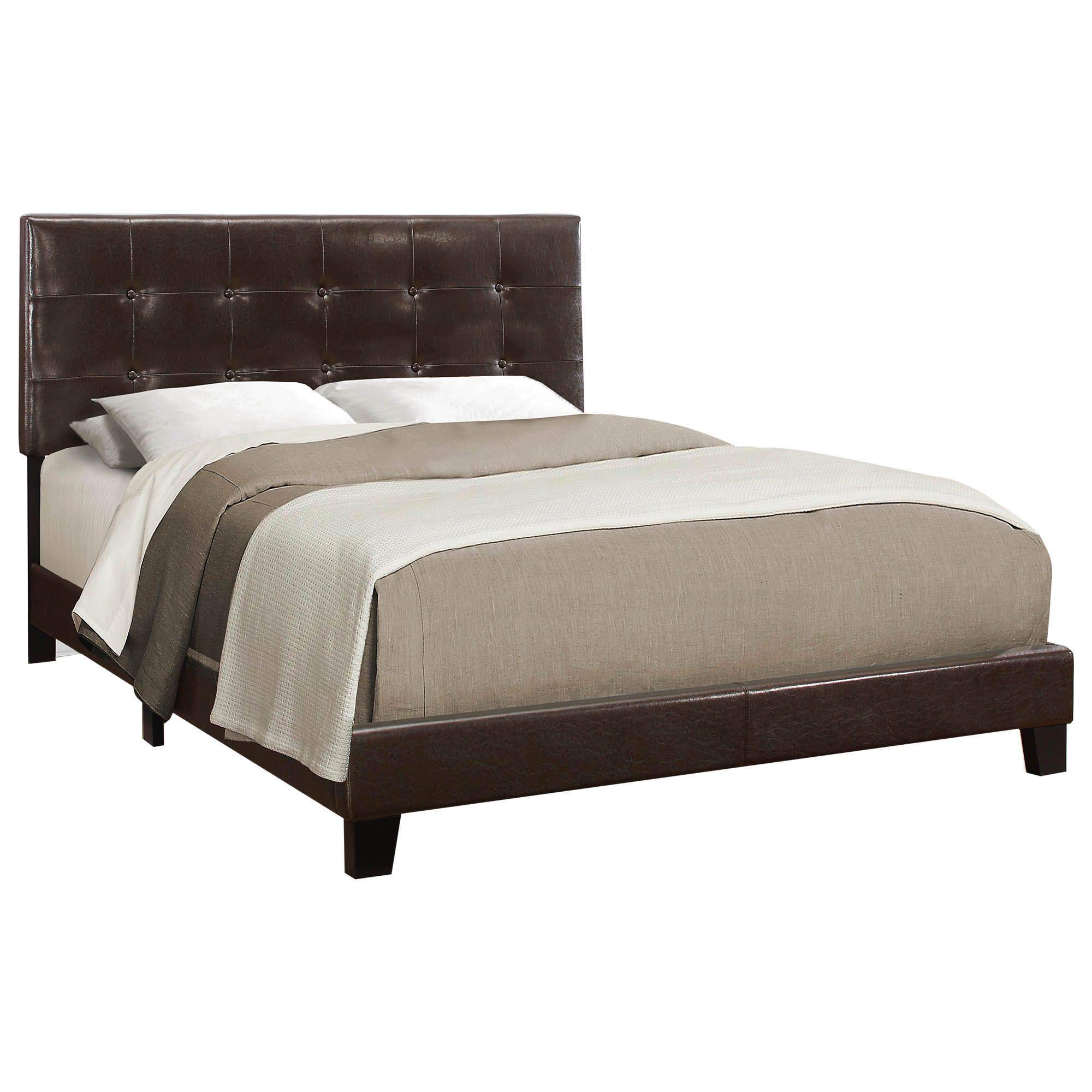 Offex Modern Queen Size Faux Leather Upholstered Bed Frame in Brown - Perfect for Contemporary Bedrooms & Master Suites