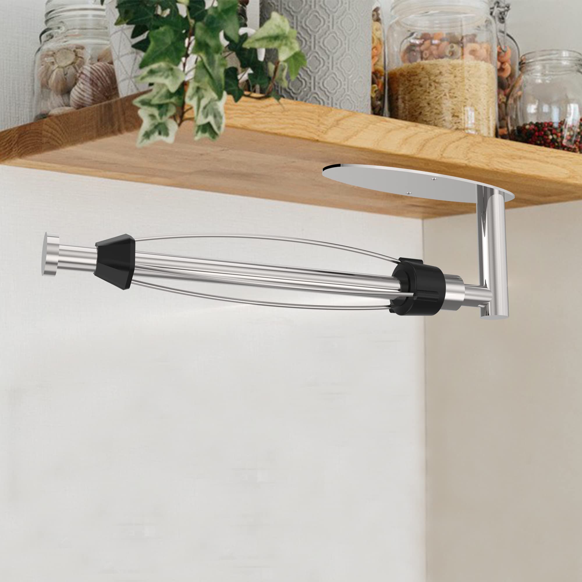 Brushed Nickel Under Cabinet Paper Towel Holder - Wall Mount, Self-Adhesive or Drilled Installation with Damping Stainless Steel - Perfect for Kitchen, Bathroom, RV & Small Spaces - Space-Saving & Durable Design
