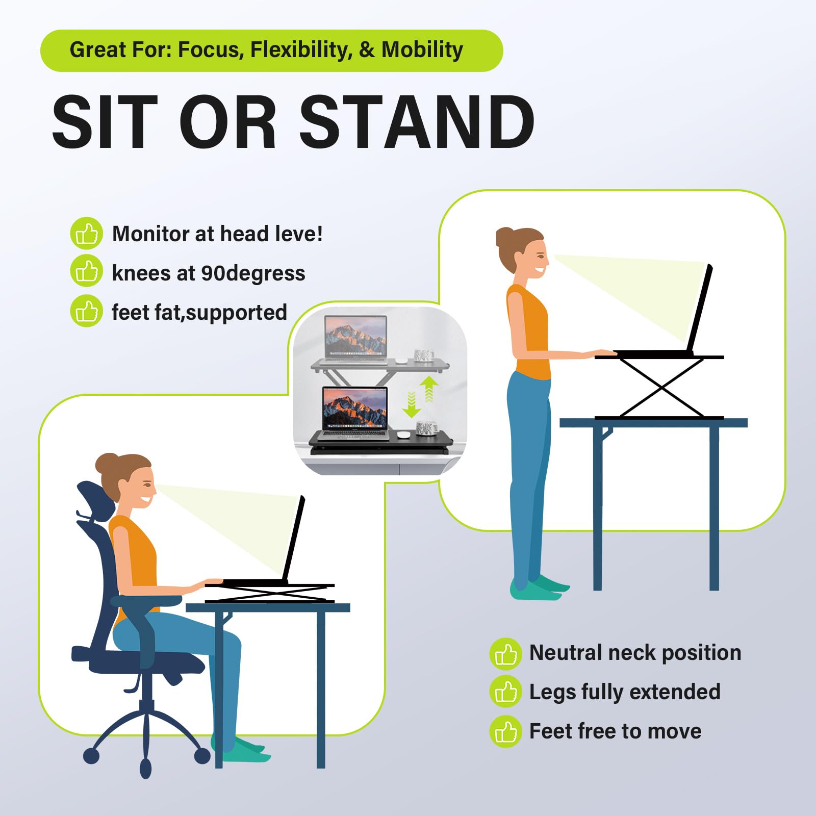 6-Level Adjustable Standing Desk Converter - Compact Sit Stand Workstation (23.6