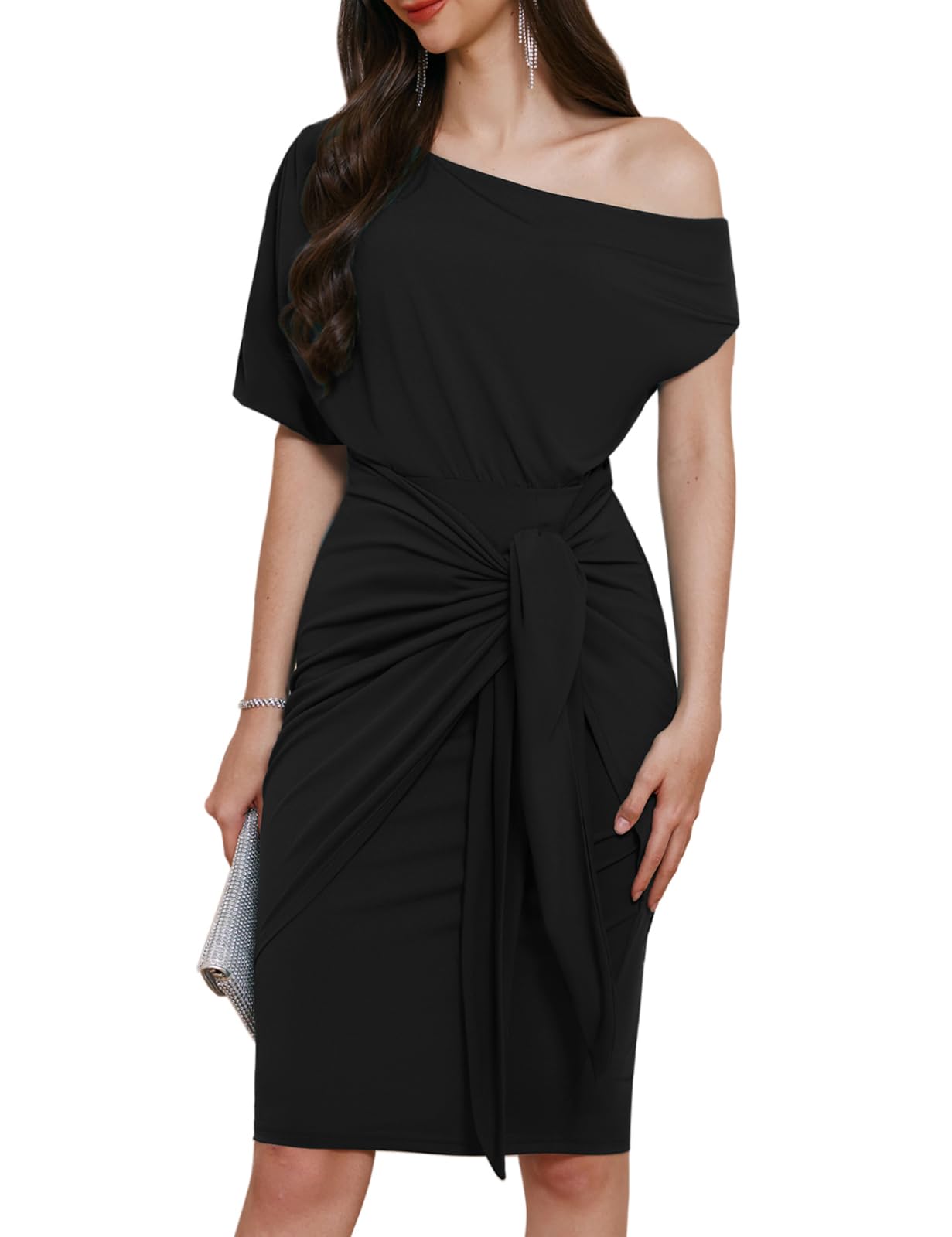 GRACE KARIN Women's One Shoulder Cocktail Dress 2024 | Elegant Ruched Belted Bodycon Dress for Wedding Guest & Formal Events | Perfect for Parties, Galas, and Special Occasions