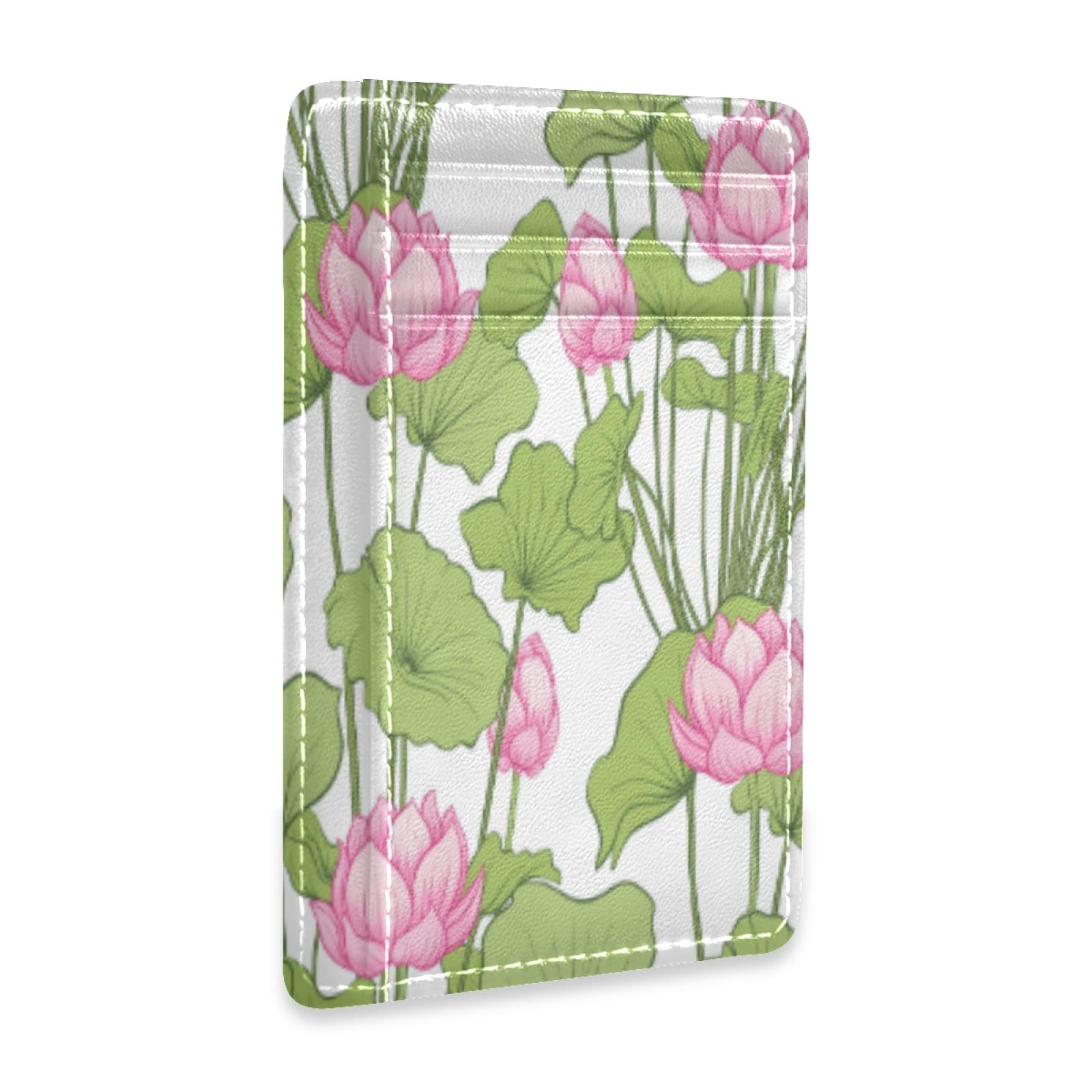 Lotus Flower Slim Minimalist RFID Blocking Card Wallet - PU Leather Front Pocket Wallet for Men & Women | Perfect for Travel, Everyday Use & Contactless Payments