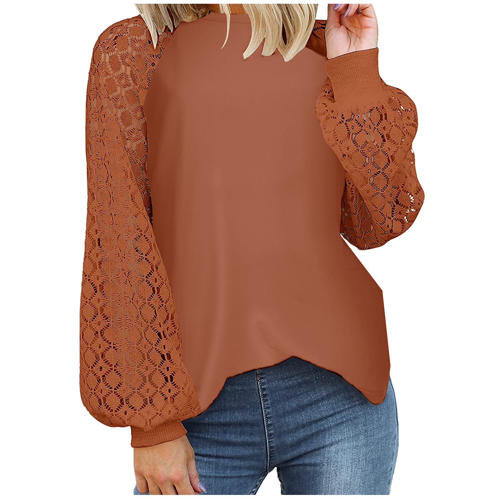 Women's Long Sleeve Cotton Pullover Top - Elegant Round Neck Hollow Sleeve Blouse for Casual Wear & Office Outfits | Fashion Solid Color Shirt for Everyday Style
