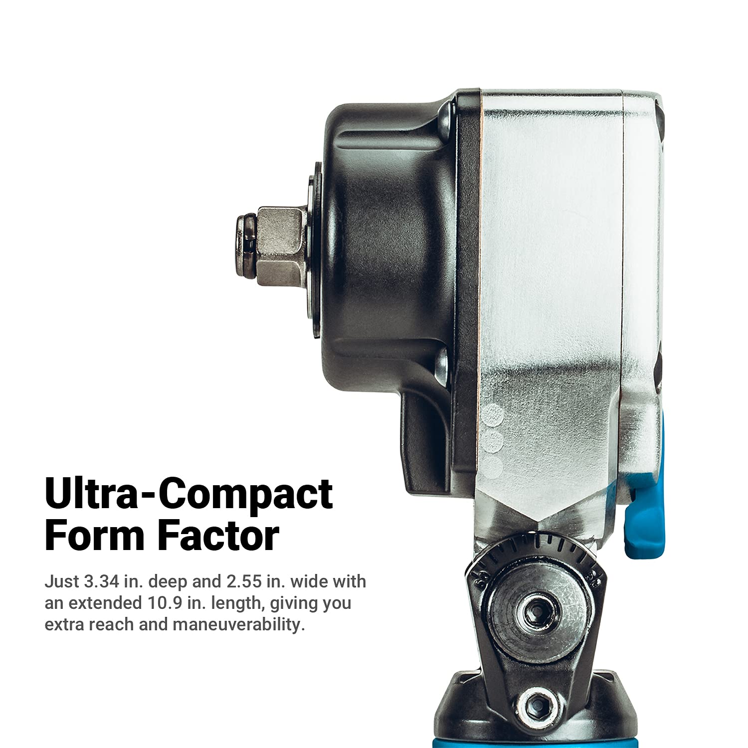 Capri Tools 1/2 Inch Flex-Head Air Angle Impact Wrench - 400 ft lbs Torque - Heavy Duty Automotive & Industrial Use for Tire Changes, Construction, and Mechanical Repairs